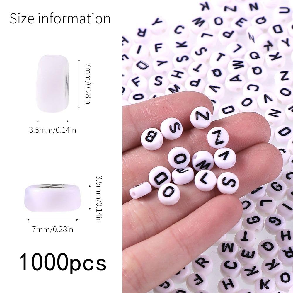 DAHI 1000pcs Letter Beads for Friendship Bracelet Making Kit,White Round A-Z Alphabet Beads for Jewellery Making Kit for Teenage Girls Gifts or Bestie Friend Gifts(Black White /4 * 7mm) - Image 2