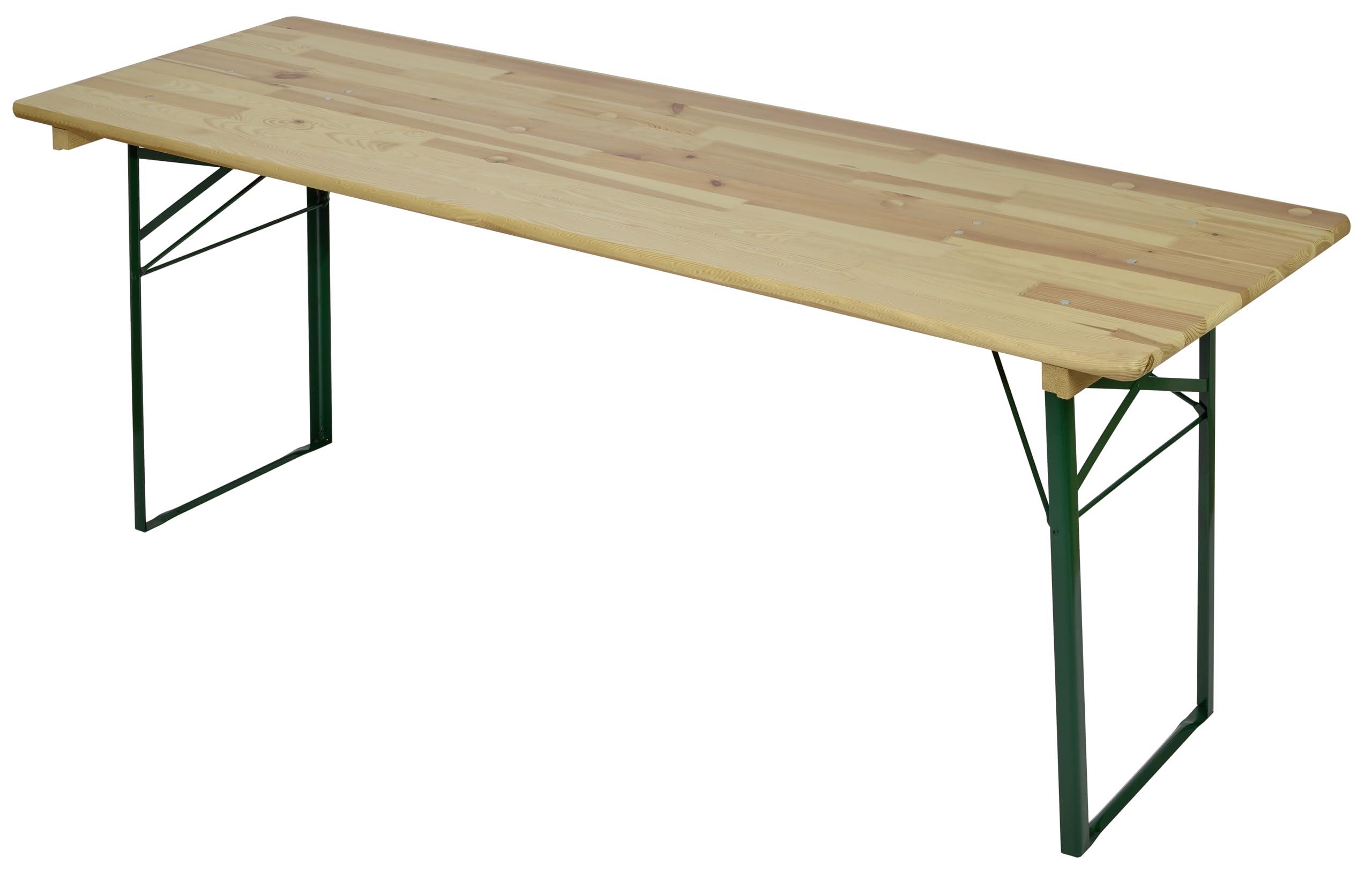 METRO Professional Bierzeltgarnitur, 3-TLG. Gartenmöbel Set, 1 Bier-Tisch 220 x 70 cm, 2 Bierbänke 220 x 25 cm, Klappbar, Naturbraun/Grün