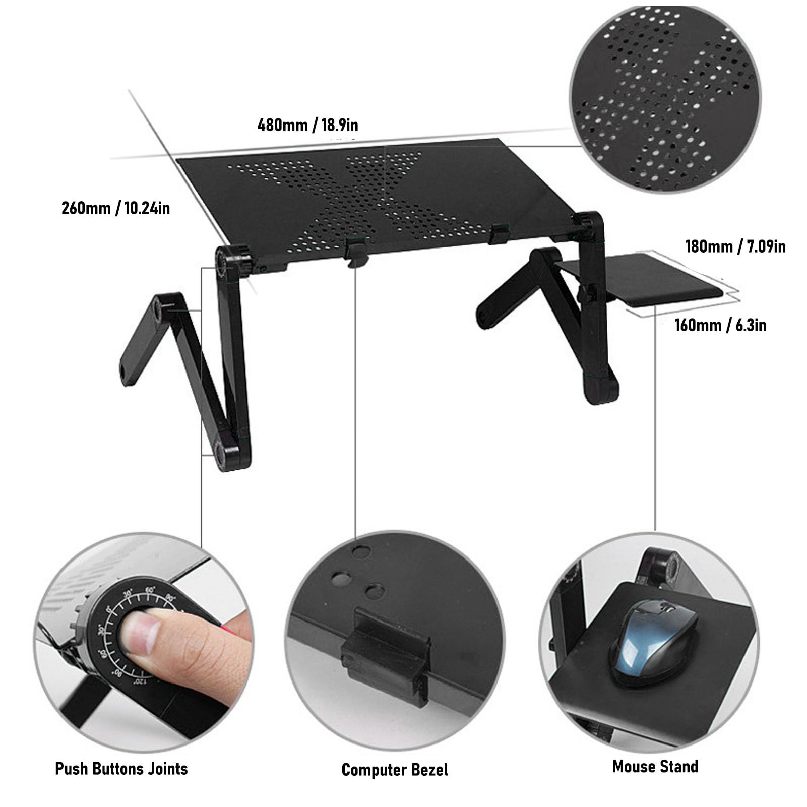 Supporto per computer portatile, base girevole a 360°, supporto ergonomico pieghevole per laptop fino a 17 pollici, materiale in lega di alluminio, adatto per professionisti (nero)