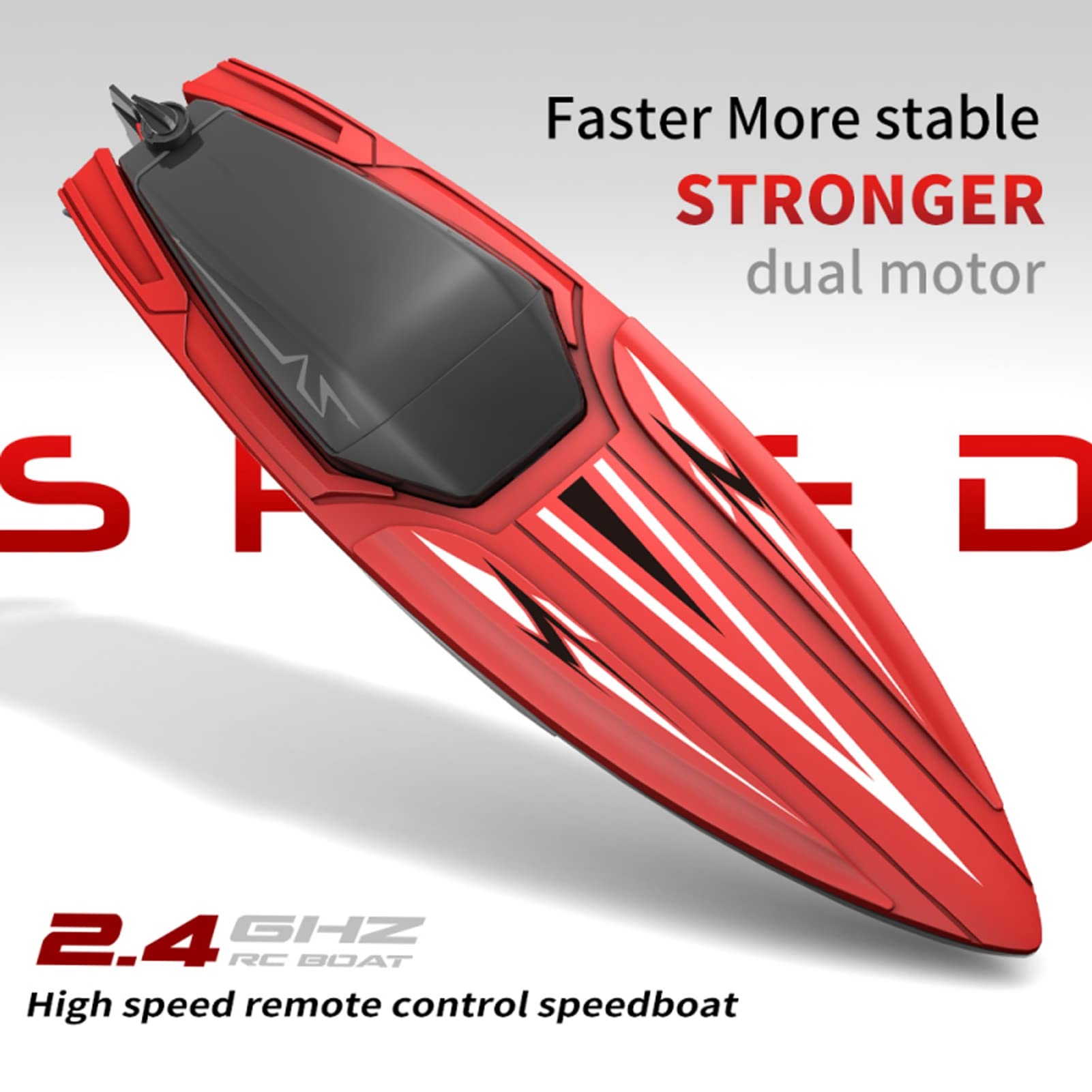 BuyWeek Bateau Télécommandé, 2,4 GHz 4 Canaux Double Moteur Bateau RC 30 Km/H Haute Vitesse Étanche pour Enfants de Plus 14 Ans et Adultes (Rouge)