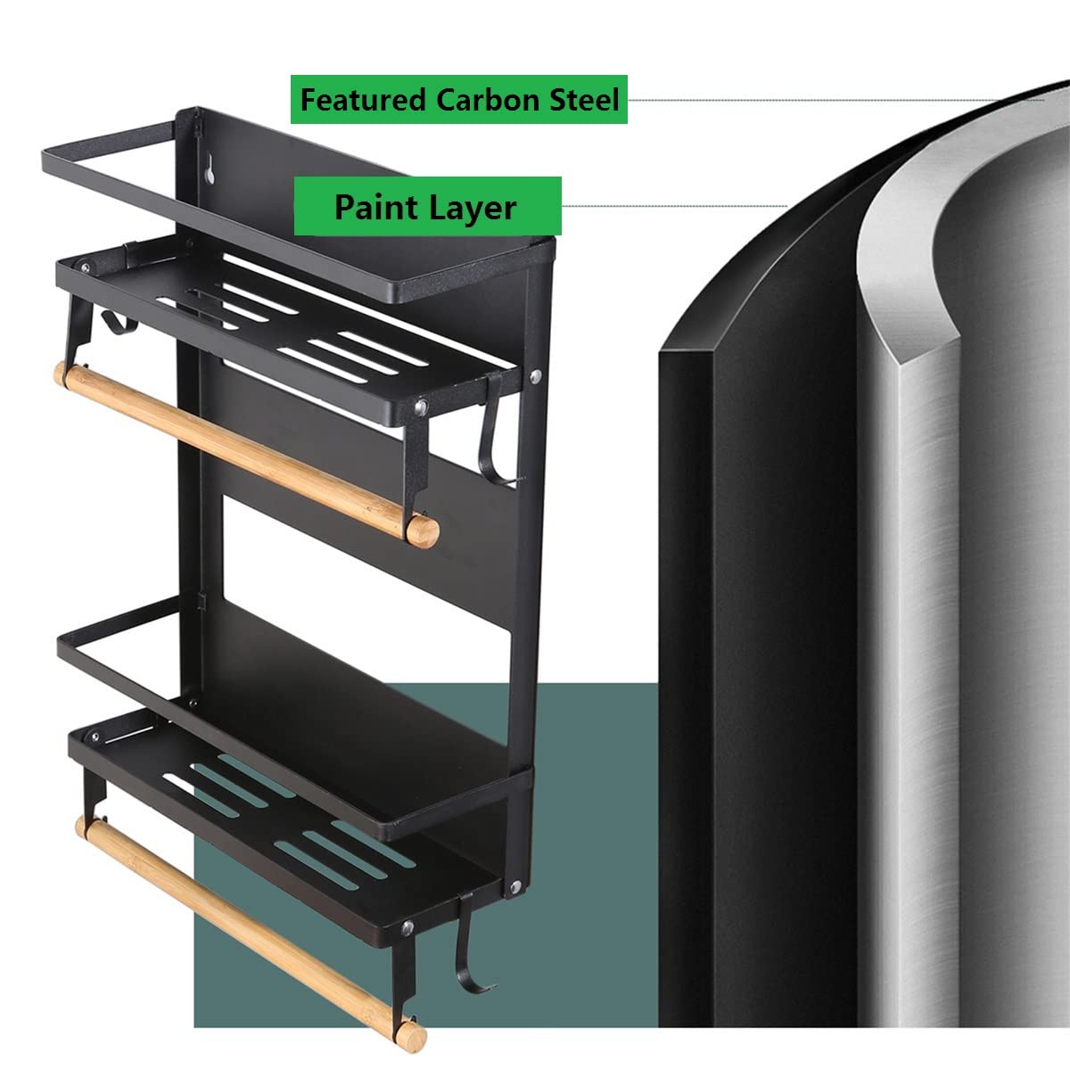 Étagère à Épices Magnétique Pliable Organisateur de Rangement pour Réfrigérateur Étagère Latérale Porte-Serviettes en Papier à Rouleau Étagère de Cuisine (2 Tier)