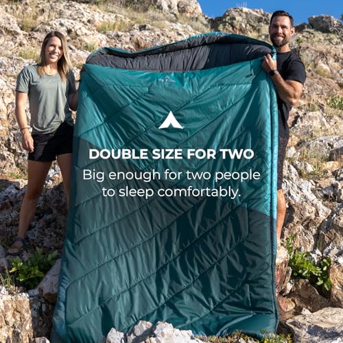 Image of Teton Mammoth Queen Size Double Sleeping Bag- A Warm Bag the Whole Family can Enjoy - Great for Camping, Hunting and Base Camp. Compression Sack Included