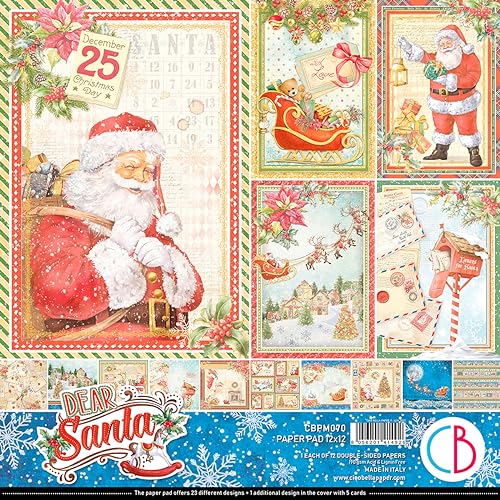 Papier de Noël Ciao Bella Dear Santa 30,5x30,5 cm aux motifs vintage sans acide