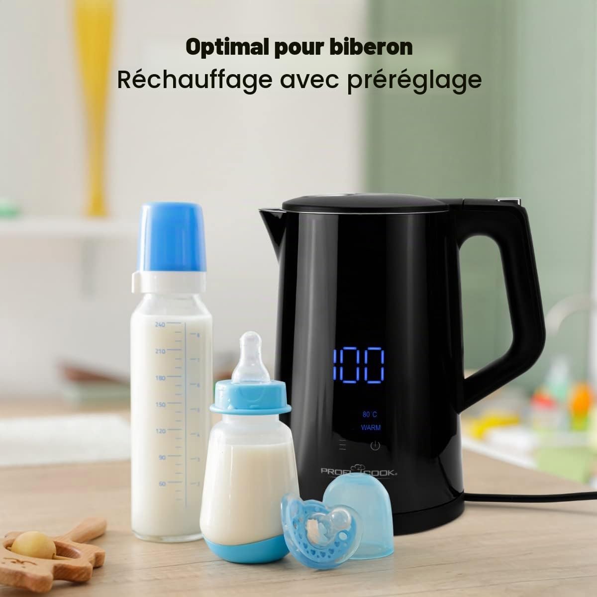 ProfiCook® Bouilloire avec réglage de la température 1,7 litre - Choix de la température 50°-100°C, fonction maintien au chaud, théière avec réglage de la température - PC WKS 1243