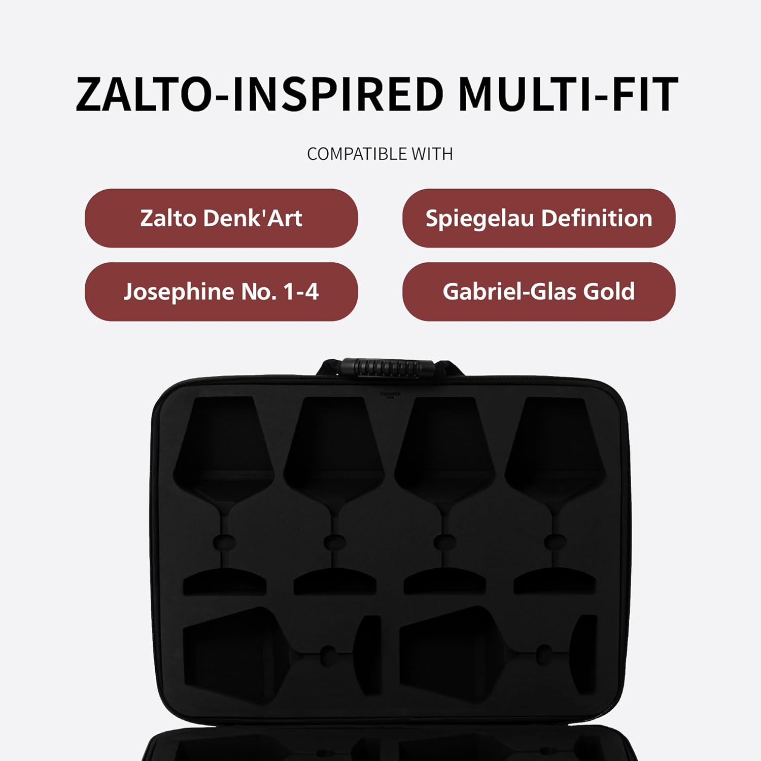 Woven Hardshell 6-Glass Wine Glass Case for Zalto (Glasses Not Included), Protective Stemware Carrier with Precision-Cut Multi-Fit EVA Foam for Travel and Storage