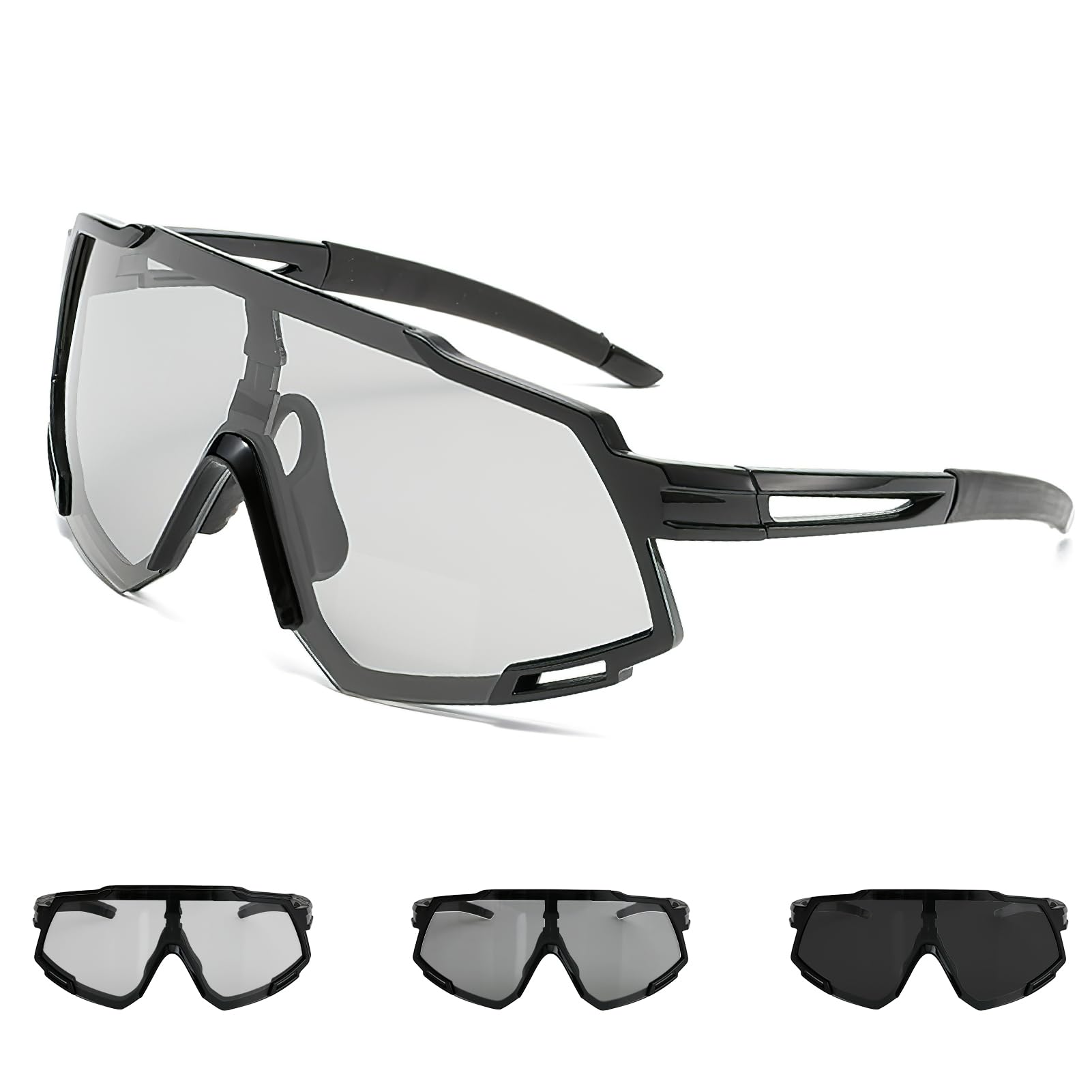 Gafas Ciclismo Fotocromaticas, Polarizadas Gafas Hombre Mujer, Uv400 100% Protección, Lentes de Sol Deportivas, a Prueba de Viento a Prueba de Polvo para Andar en Bicicleta, Correr, Escalar, Camping