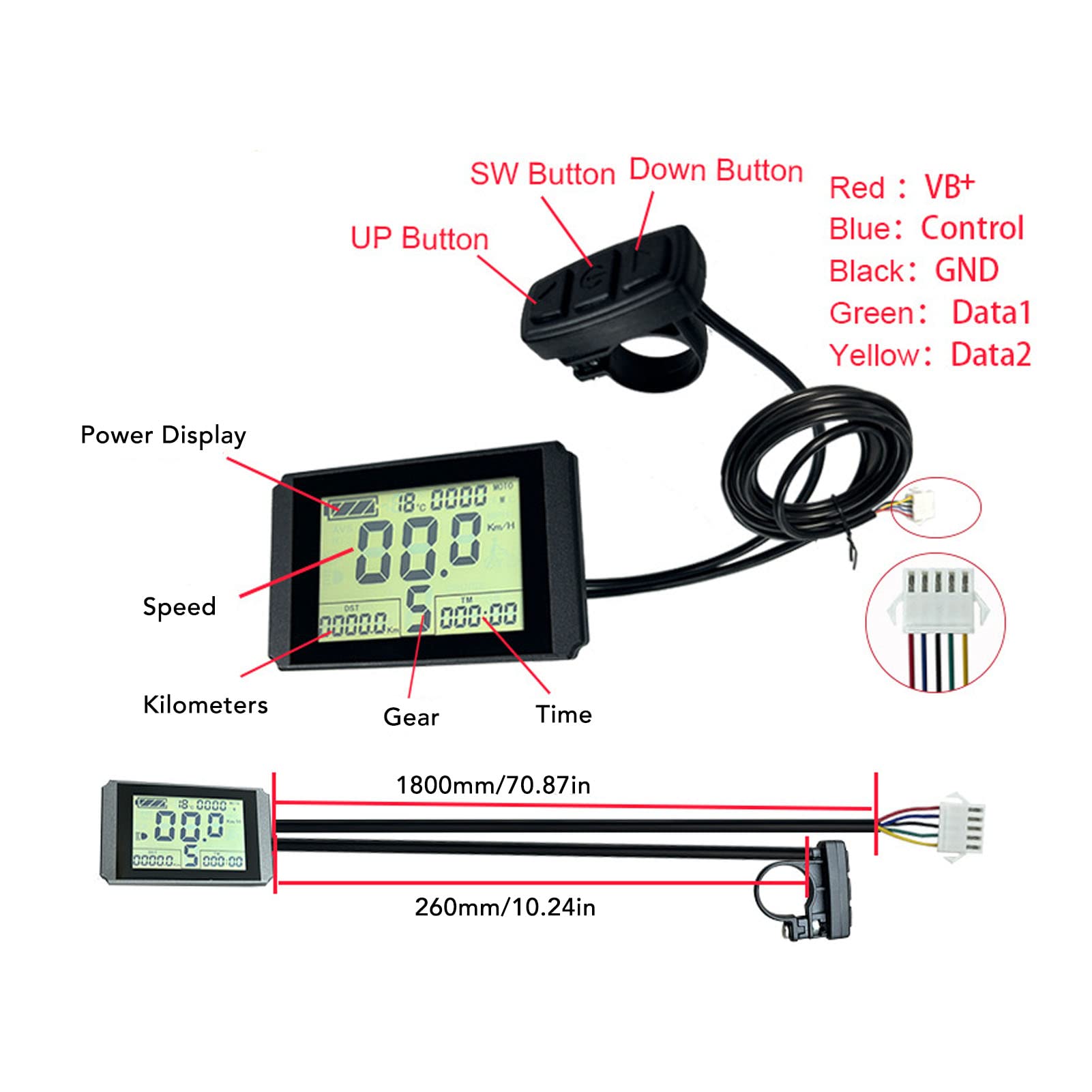 Buachois Pantalla LCD de Repuesto para Bicicleta Eléctrica con Conector SM