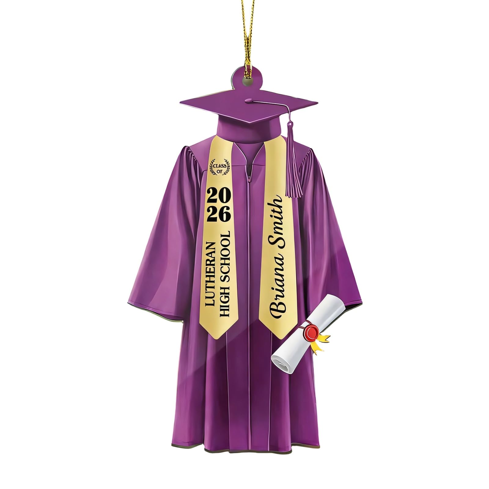 Cazstyk Purple Decors Creative 2D Flat Grad Gown Shape Pendant Perfect As Keychains Decor Acrylic Car Rearview Glass Decoration