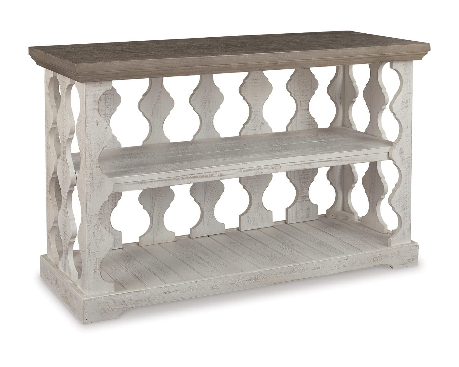 Signature Design by Ashley Havalance Farmhouse Console Sofa Table, Fixed Shelf, Pine Wood, 45.5" W x 17.25" D x 27.88" H, Distressed Finish, Gray & White