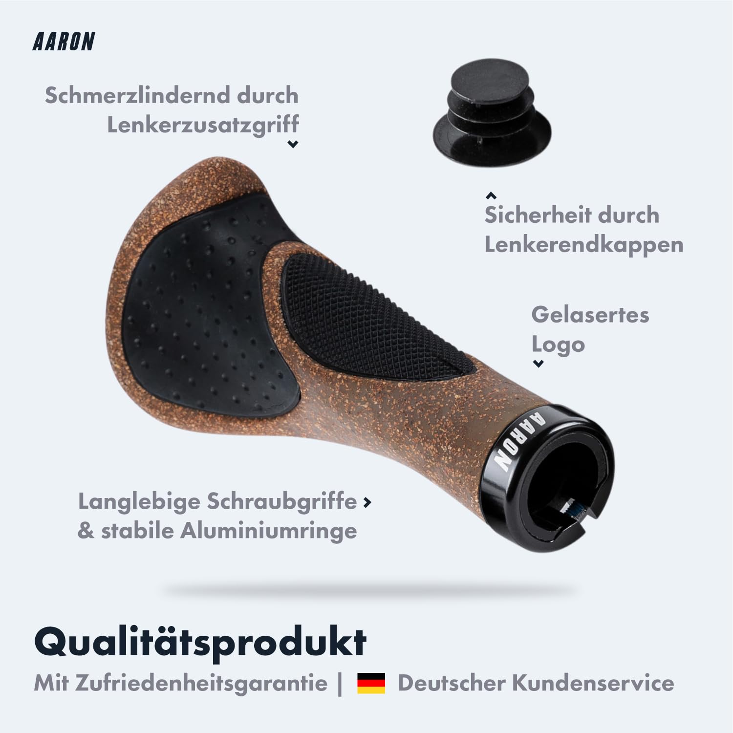 AARON Ergonomic Fahrradgriffe mit Gel Dämpfung, Ergonomische Lenkergriffe aus rutschfestem Gummi, Griffe geeignet für E-Bike, Trekkingrad, Mountainbike, Cityrad, Tourenrad, schwarz