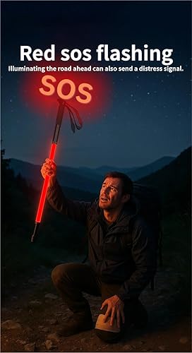 Miniatura 4 de Bastón de senderismo LED, aluminio de aviación, 39.4 in, recargable tipo C, IP55 impermeable, luz blanca con modo SOS, mango ergonómico de EVA, para