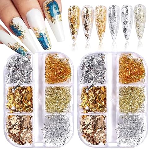 EBANKU Gold and Silver Nail Flakes for Art Cover