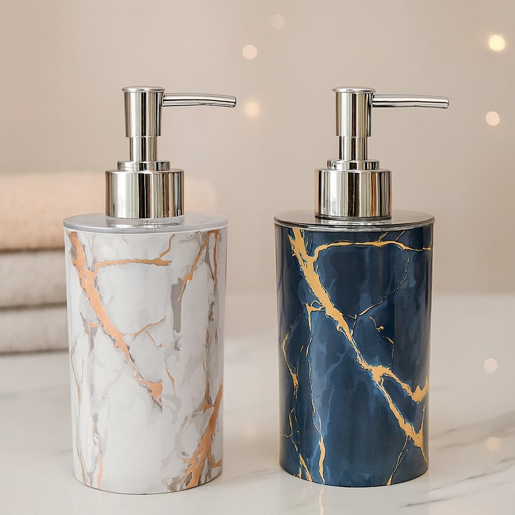 EMOH ROCED ABS Plastic Wall Mounted Soap Conditioner Hand Wash Gel Dispenser Liquid Soap Sanitizer Dispenser for Bathroom Basin Kitchen Sink 400Ml Pack of 1 Black (Marble White Black)-image-33