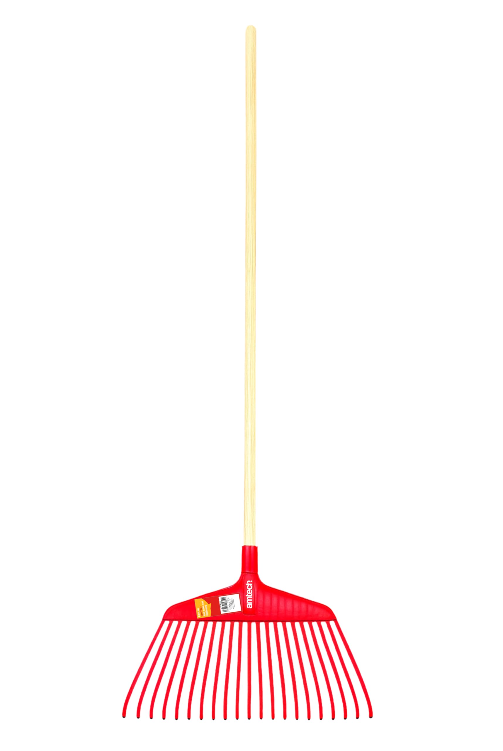 Amtech - 380mm Plastic Leaf Rake with 140cm Pine Handle, Lightweight and Gentle on Lawns, Ideal for Small Gardens and Paths