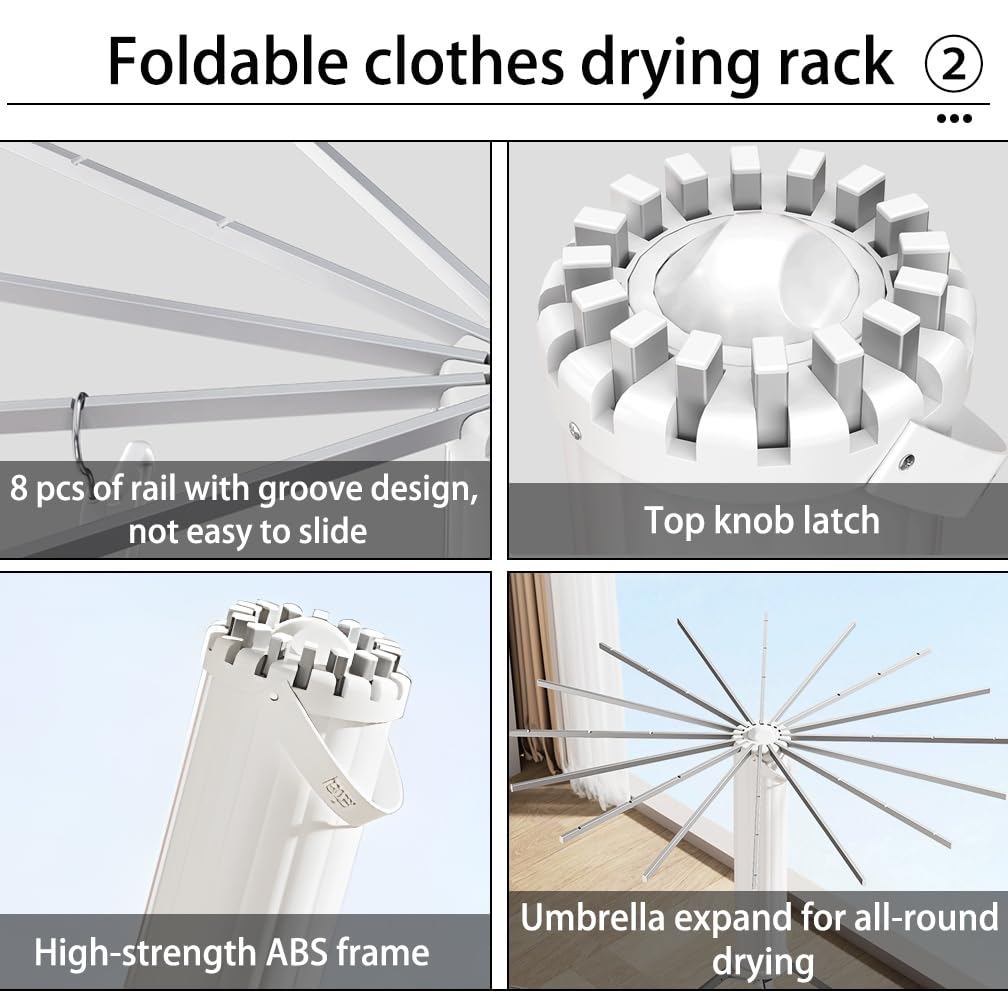 Hershii Kleiderständer faltbar mit 16 Kleiderstange Wäschetrockner Ständer aus Aluminium zusammenklappbarer wäscheständer für Garten, Balkon, Innen, Außen, Camping (Aluminiumstange)