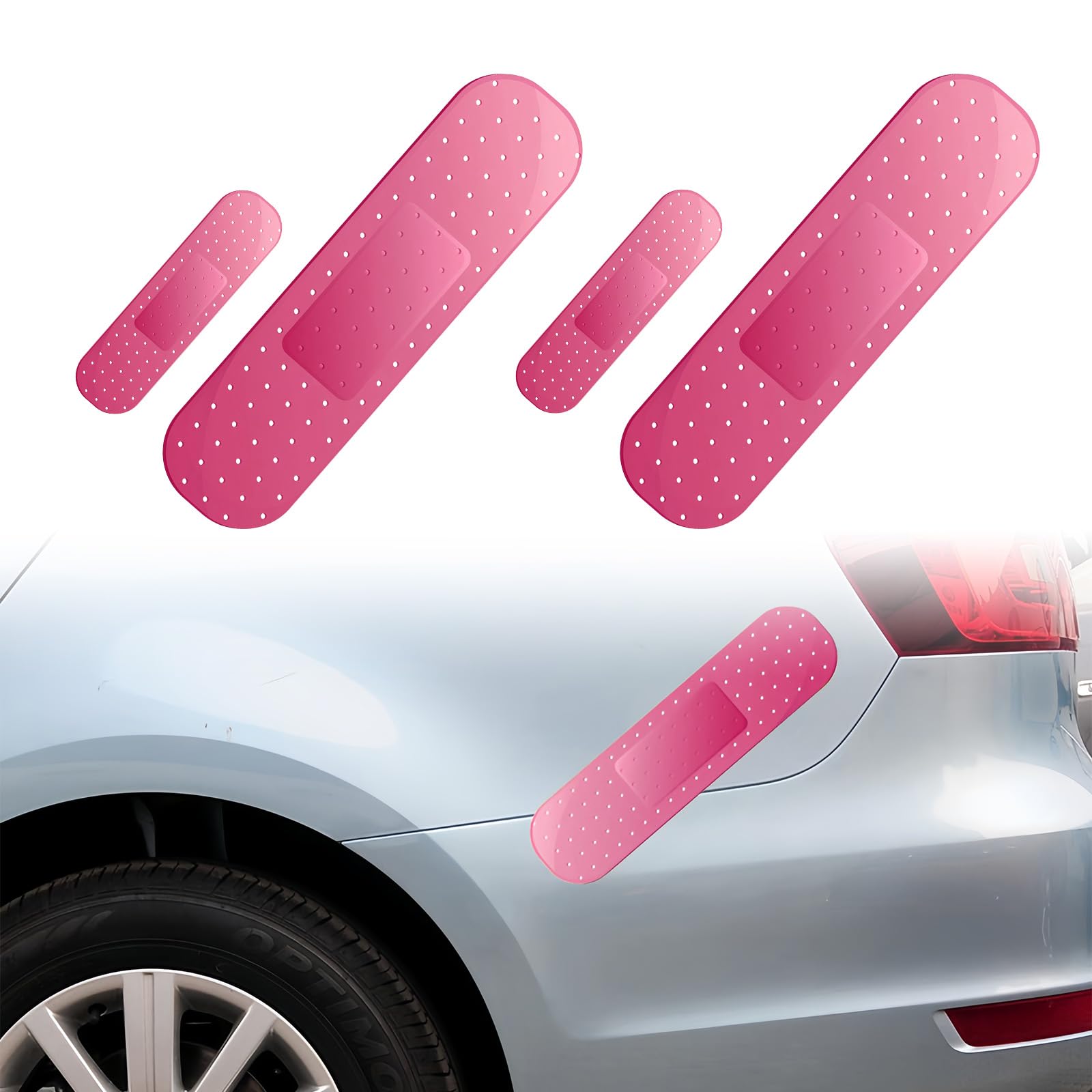 4PCS Car Bandaid Sticker, Giant Car Bumper Sticker, Large Automotive Decal, Waterproof Band Aid Funny Bumper Decals for Cover Dent, Crack, Scratch (Pink, 2 Large and 2 Small)