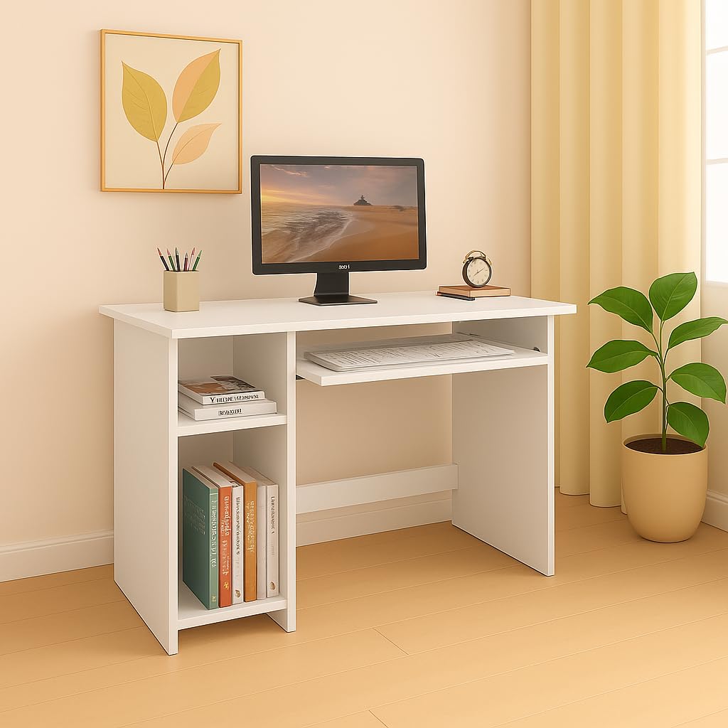 Callas Engineered Wood Computer Desk with Keyboard Tray – Small Modern Writing Desk for Home Office, Bedroom, or Living Room – Sturdy & Simple Laptop Table (CB-ST-04-White) 24 61GUlDnfOHL. SL1024