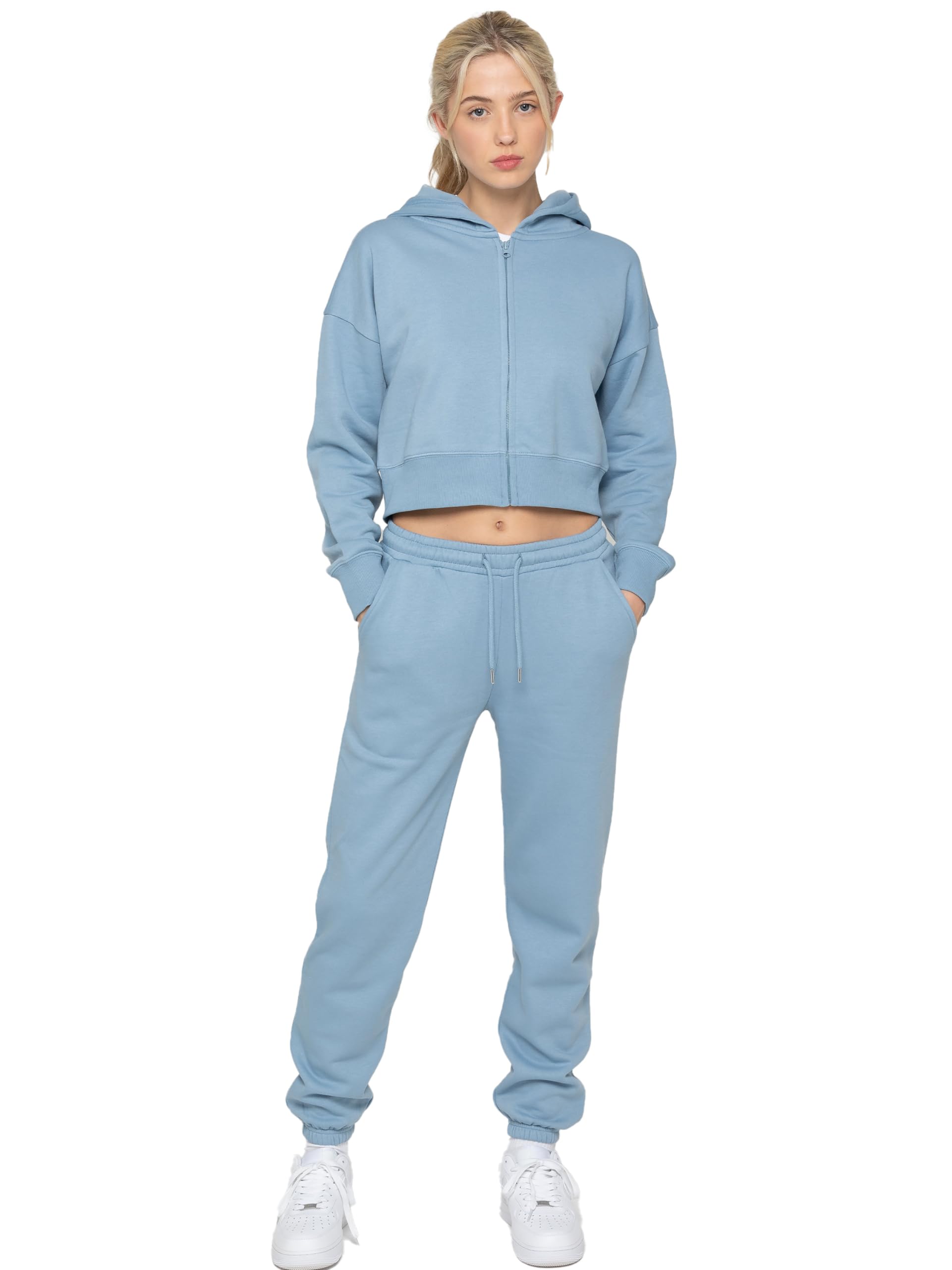 989Zé Enzo Women's Blue With Zip Long Sleeve Cropped Hoodie Jogger Tracksuit Set Hoody & Sweatpants (Uk, Alpha, Xl, Regular, Regular, )