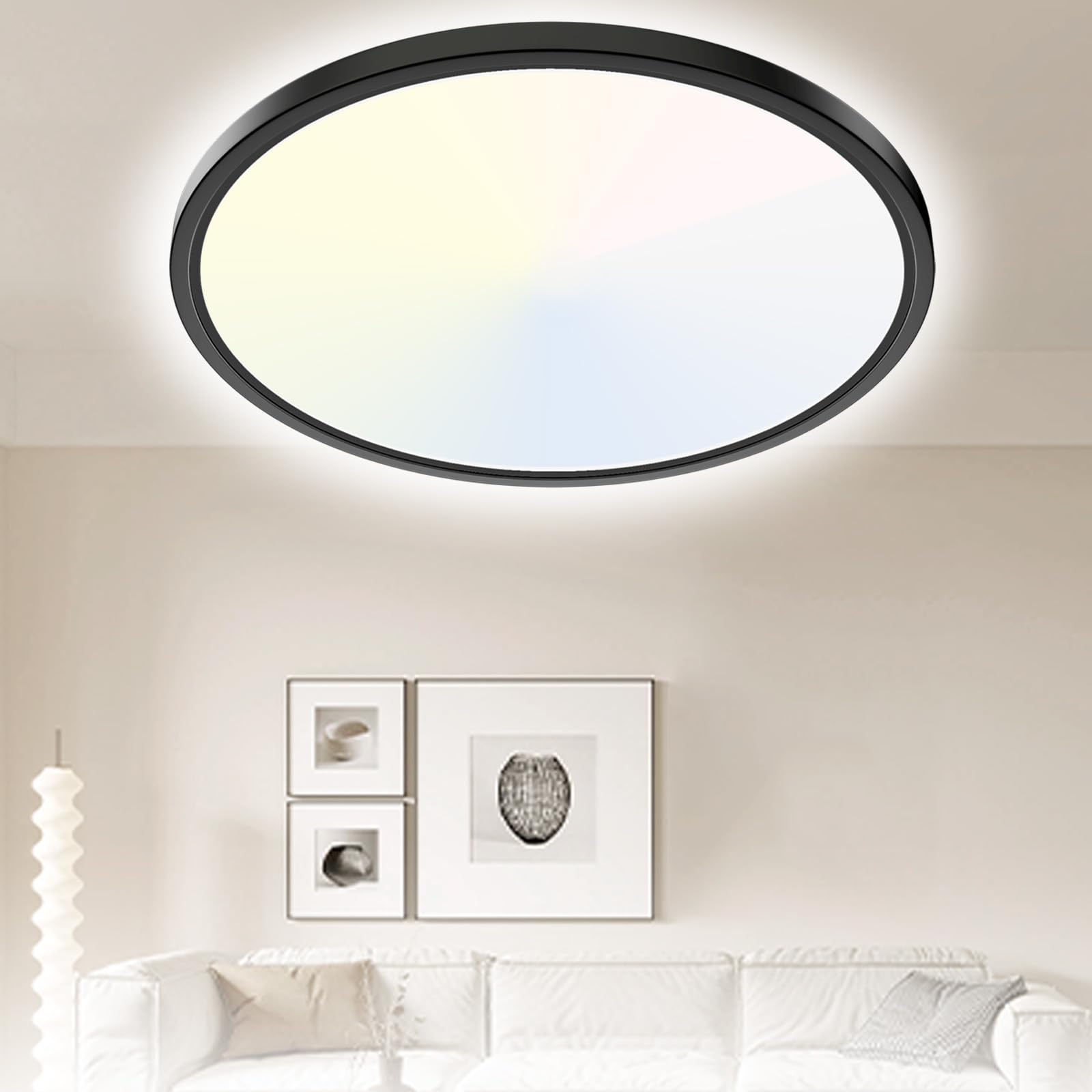 Yexati Black 23Cm Bathroom Light 20W 2000Lm 6000K/4000K/3000K Ip44 Waterproof Ultra Thin Bathroom Lights Ceiling, Round Flush Ceiling Light For Kitchen Bedroom Toilet Porch Hallway Living Room Office