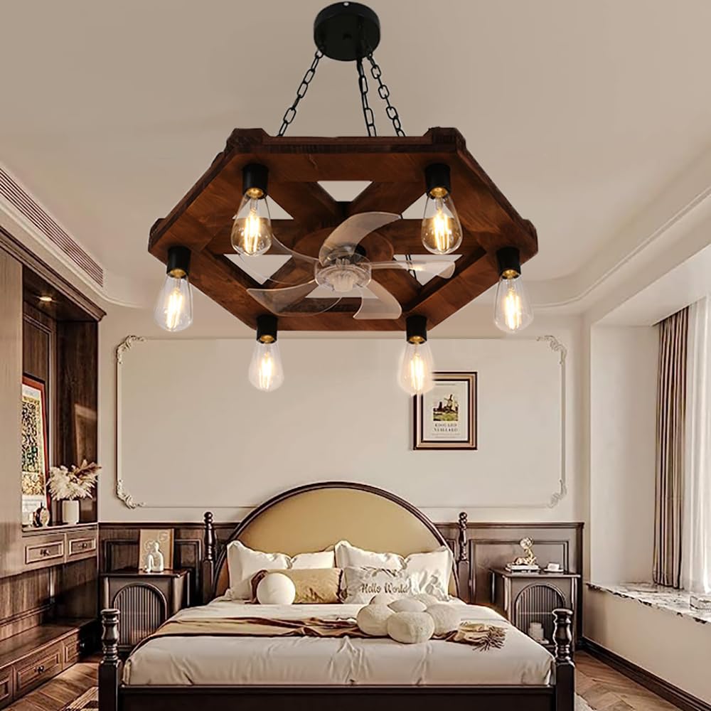 Ventilatore A Soffitto Con Luce E Telecomando - Design Industrial Vintage, Gabbia In Metallo E Cristallo. 6 Velocità, Silenzioso, Regolabile E Con Timer. Perfetto Per Soggiorno E Camera Da Letto.
