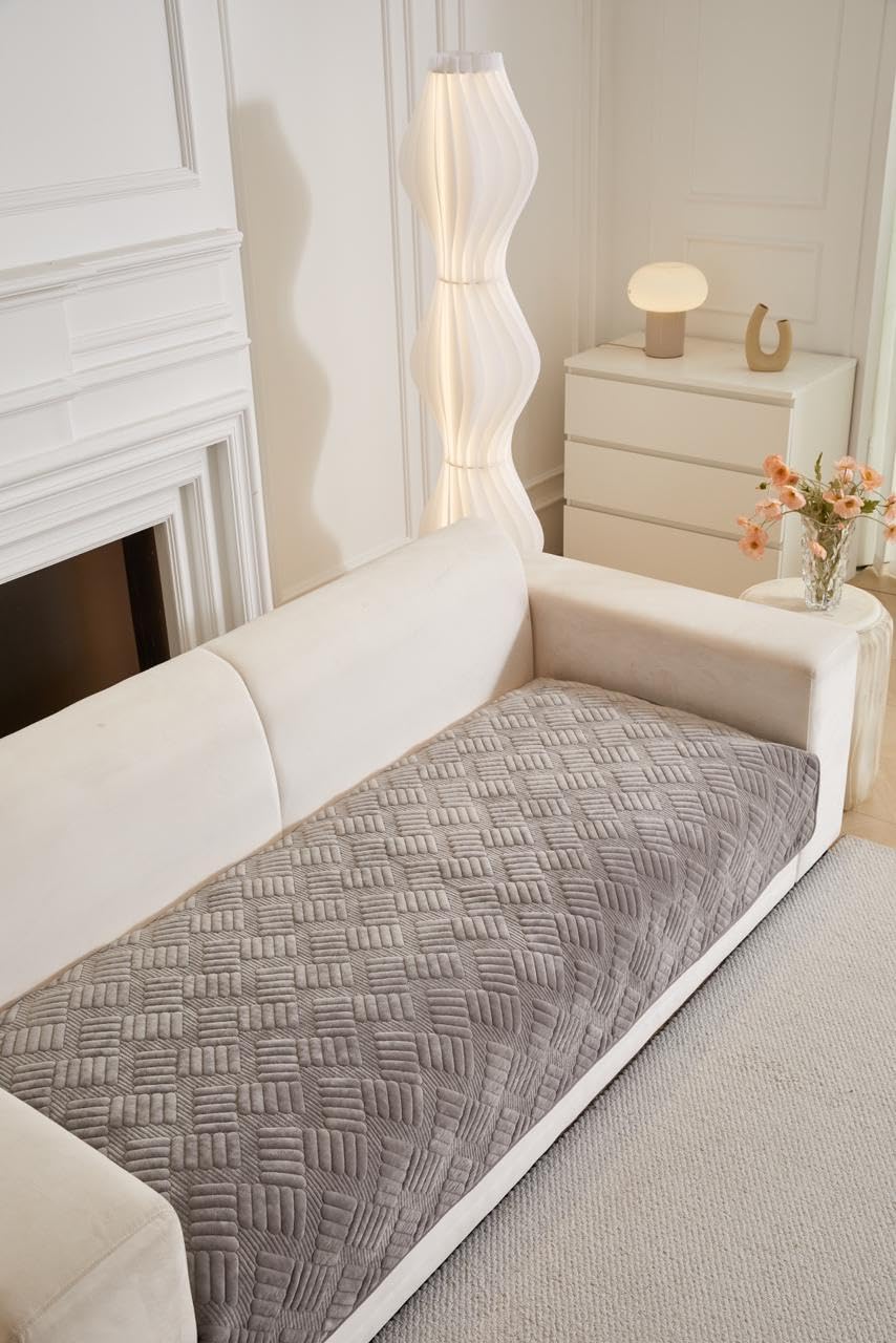 HOMETHREADS Innovative Premium Velvet Sofa Cover Mat with PVC Backing for Non-Slip Comfort (L_Grey, 1 Seater | 70x70cm)-image-46
