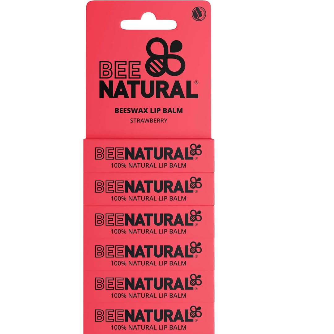 Bee Natural - 100% Natural Moisturising Lip Balm - Strawberry - Pack of 6
