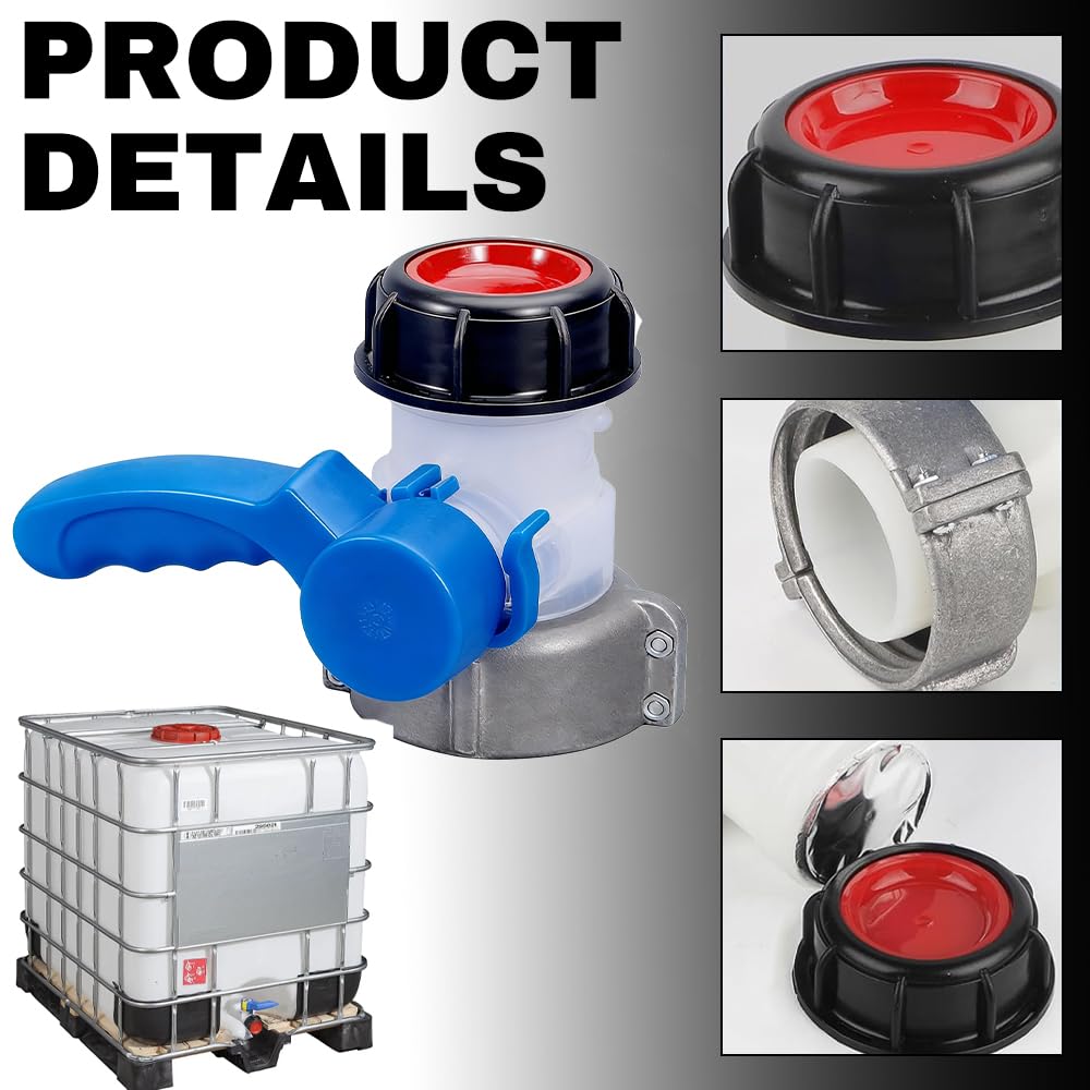 IBC Adattatore Valvola a Sfera, Adattatore Universale per Serbatoio Dell'acqua 1000L, DN50 75 mm, Valvola di Scarico in Lega di Alluminio, Accessorio Serbatoio IBC