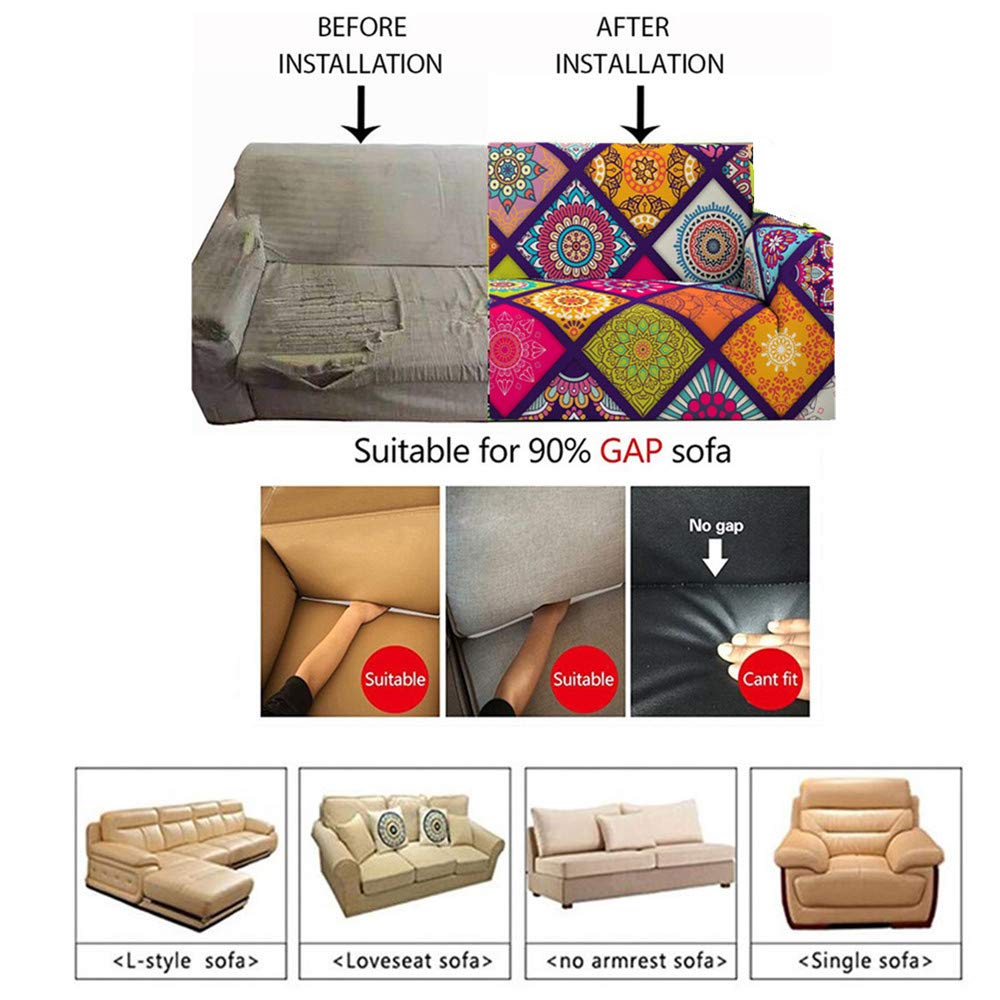 3D Bohemia Mandala Copridivano Collezione Copridivano Elasticizzato per Soggiorno Poltrona Divano Fodera per divano Fodera Elastica Sofa Cover 1/2/3/4 Posti (Stile 5, 3 Posti 190-230 cm)