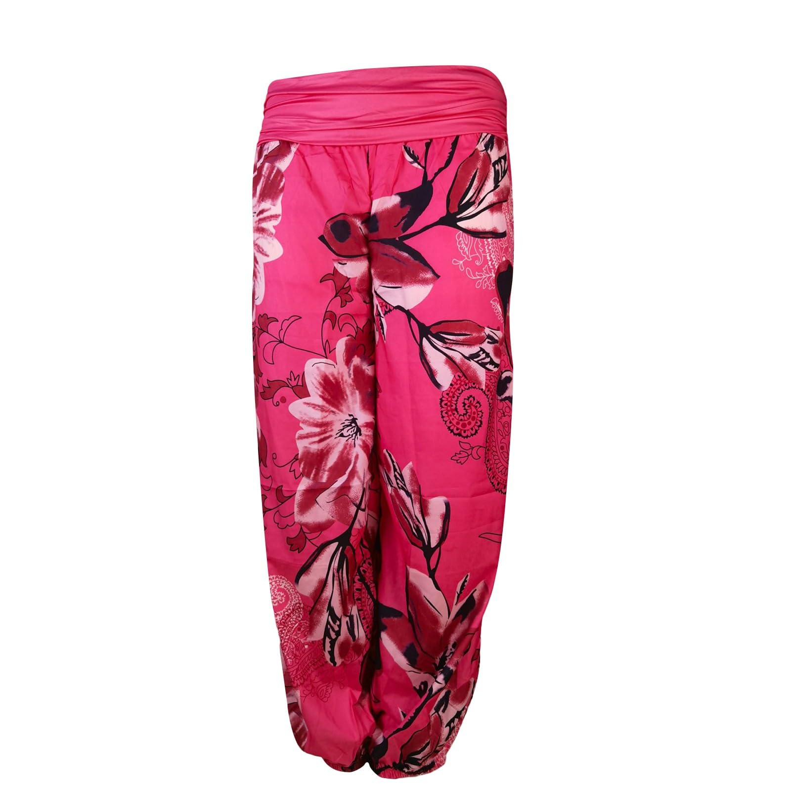 Generisch Pantalon sarouel d'été 3/4 pour femme - Léger - Grandes tailles - Pantalon bombé - Pantalon de plage - Hippie - Pantalon de loisirs - Pantalon de relaxation - Pantalon large - Pantalon de