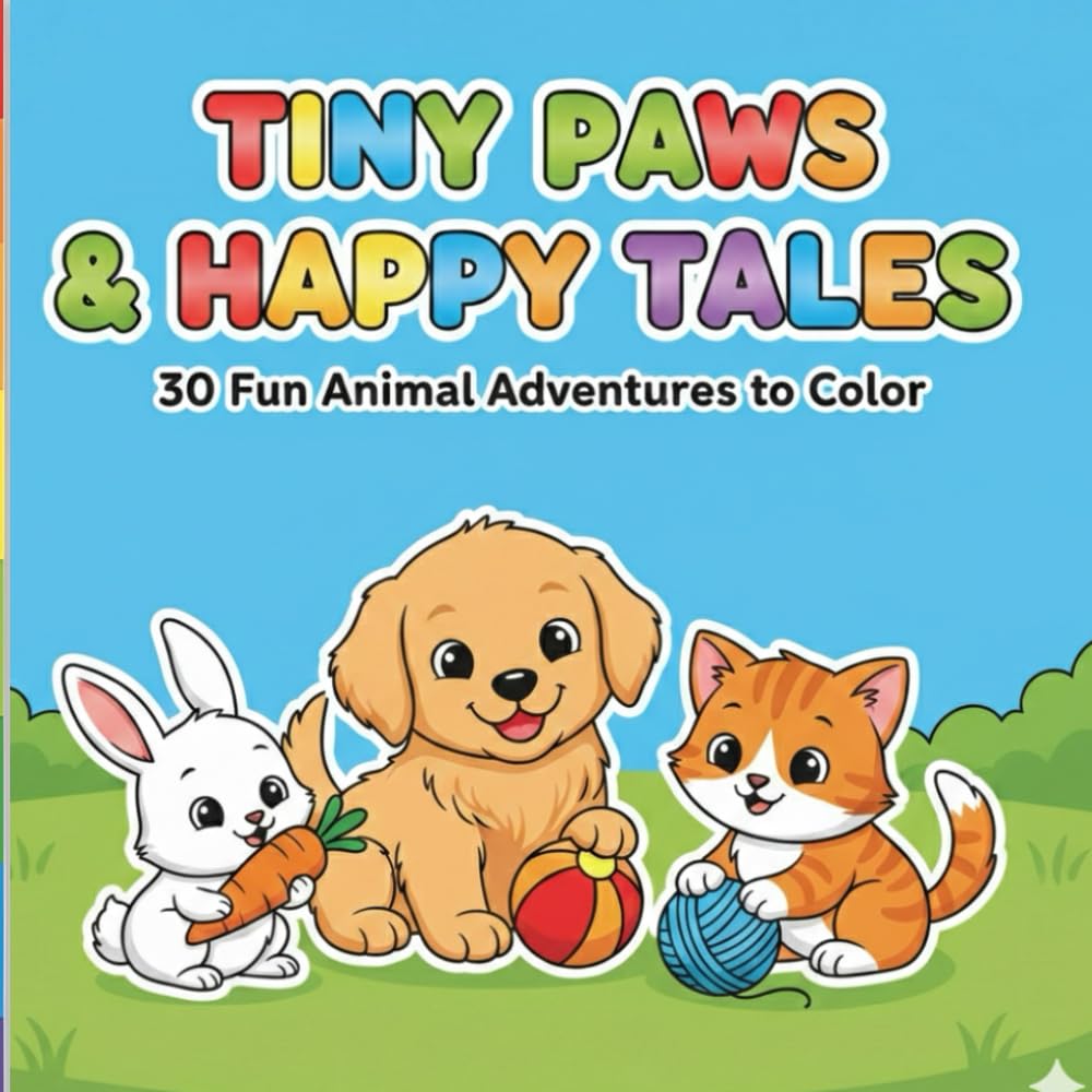 TINY PAWS & HAPPY TALES: Coloring book A Hygge-Inspired Coloring Journey Featuring Adorable Animals in Their Happiest Places.