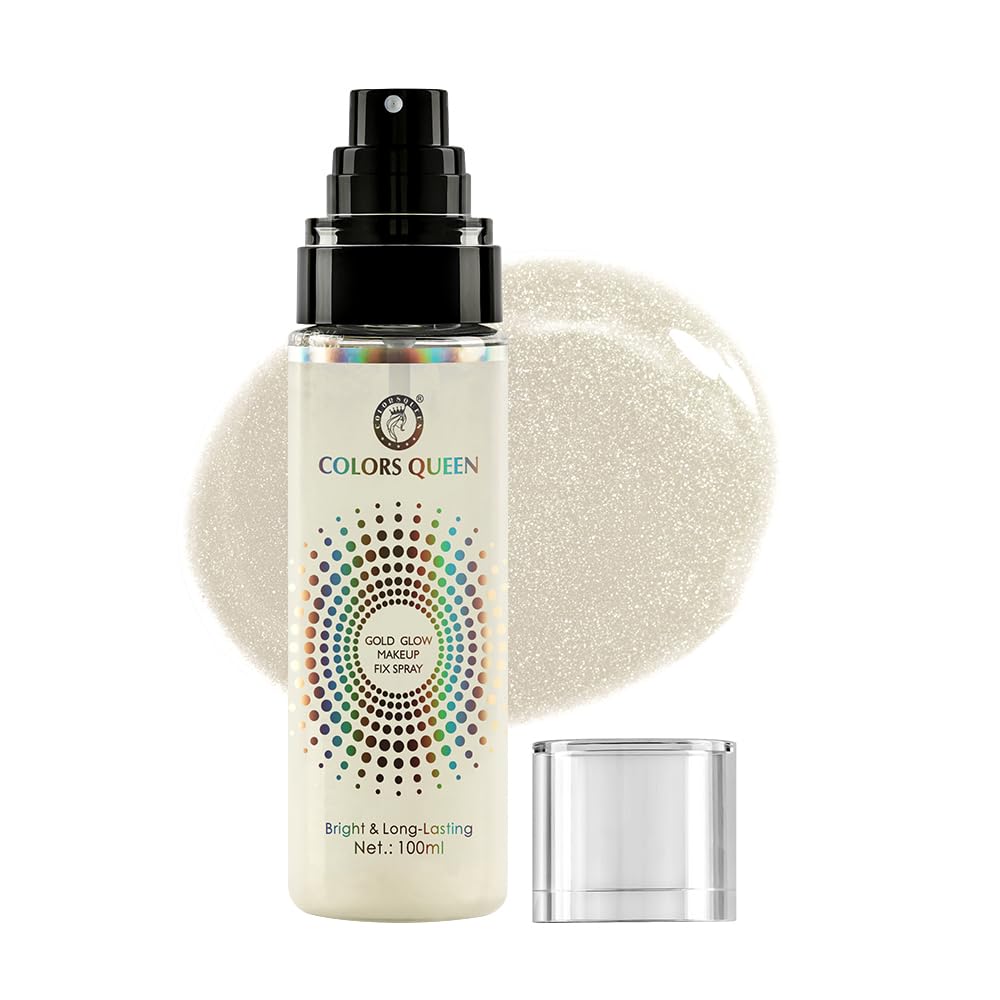 Colors Queen Gold Glow Makeup Fixer Spray – 100 ml | Long Lasting Makeup Setting Spray for Face Makeup | Lightweight & Non Greasy Makeup fixer Spray after Makeup, Infused with Aloe Vera Extracts