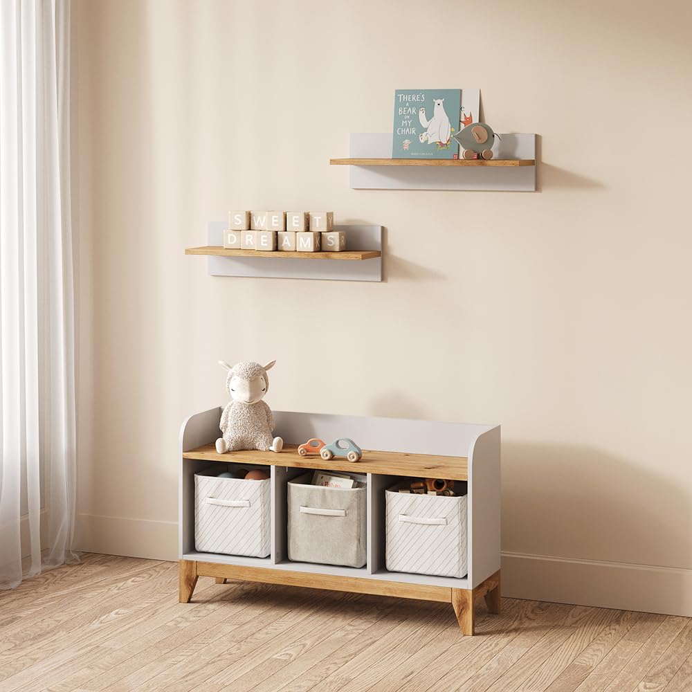 Livinity Scaffale per bambini Mailo, Bianco/Artisan, 107.2 x 63.8 cm con 2 cassettisoluzione pratica per organizzare i giocattoli