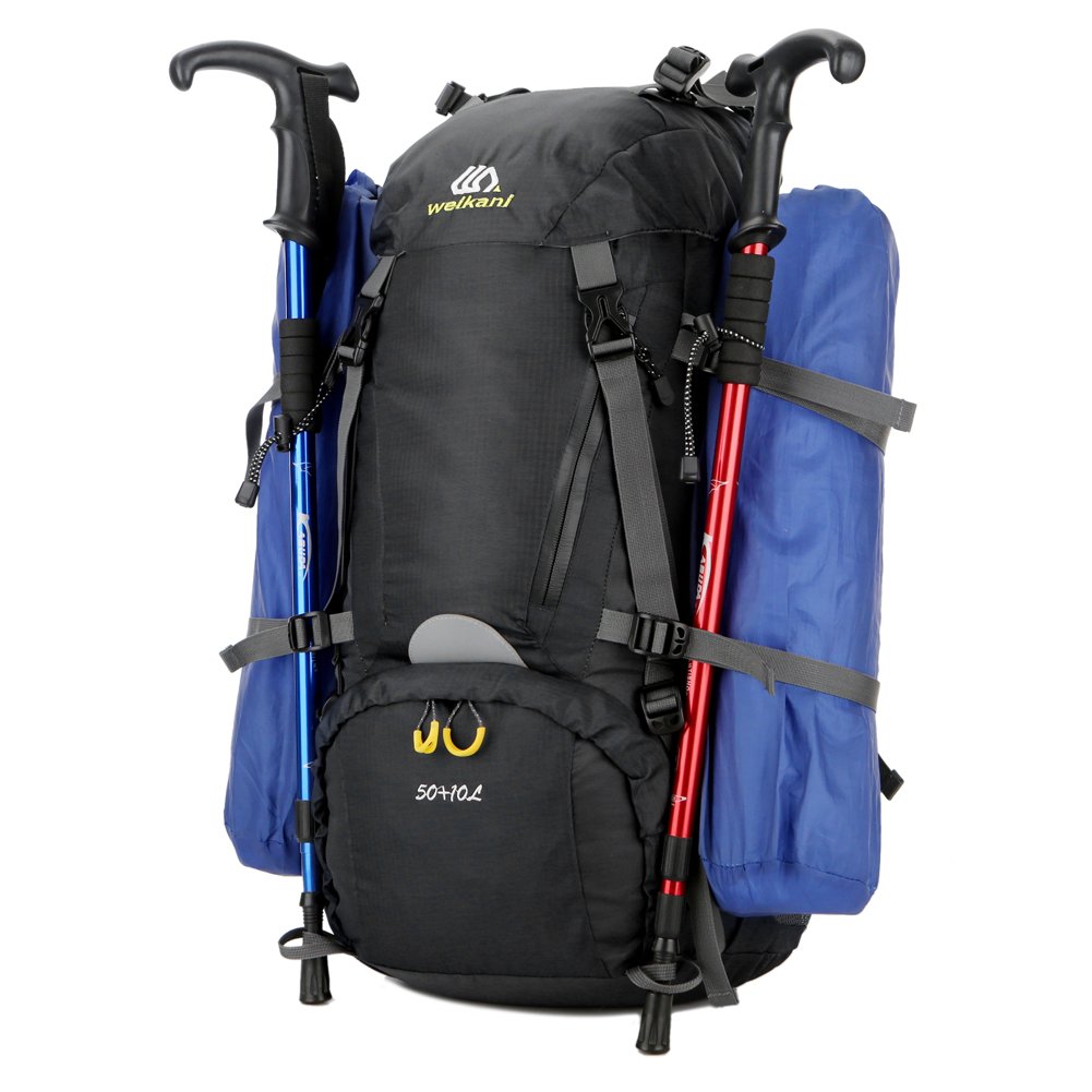 SHADOW DOMAIN Mochila de Senderismo 45L + 5L 60L 65L+5LImpermeable Mochila de Senderismo con Cubierta Lluvia (04 Negro, 50L+10L)
