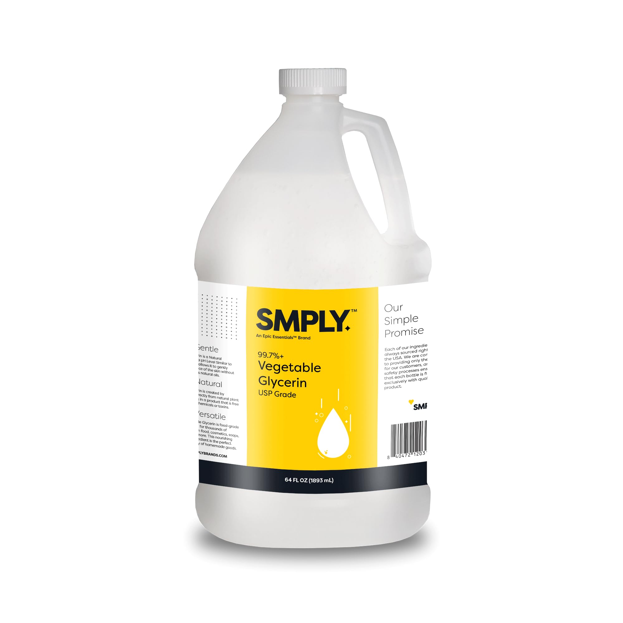 SMPLY. 99.7% Pure USP Food Grade Vegetable Glycerin for Skin, Soap, and More, Half Gallon