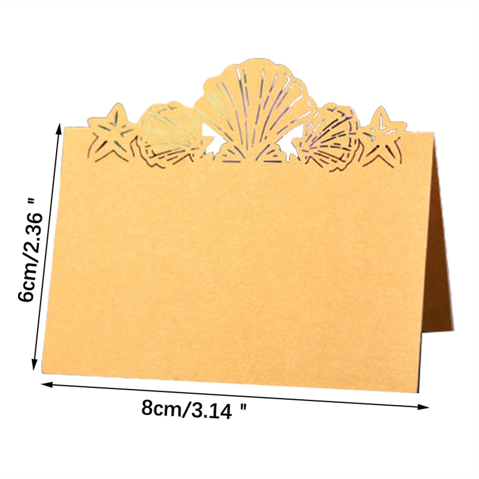 Biglietto di auguri 50pcs Shell Shell Beach Table Table Table Name Place Biglietti Nome del pizzo Messaggio Impostazione scheda Saluto Carta Setti di nozze Party Favore Decor Biglietti d'auguri Grazie