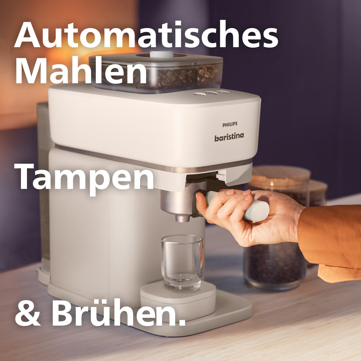 Philips Baristina Espressomaschine mit Bean swap, 16 bar, Dualer Bohnenbehälter, Espresso & Café Crema, naturweiß/weißer Siebträger (BAR320/00)