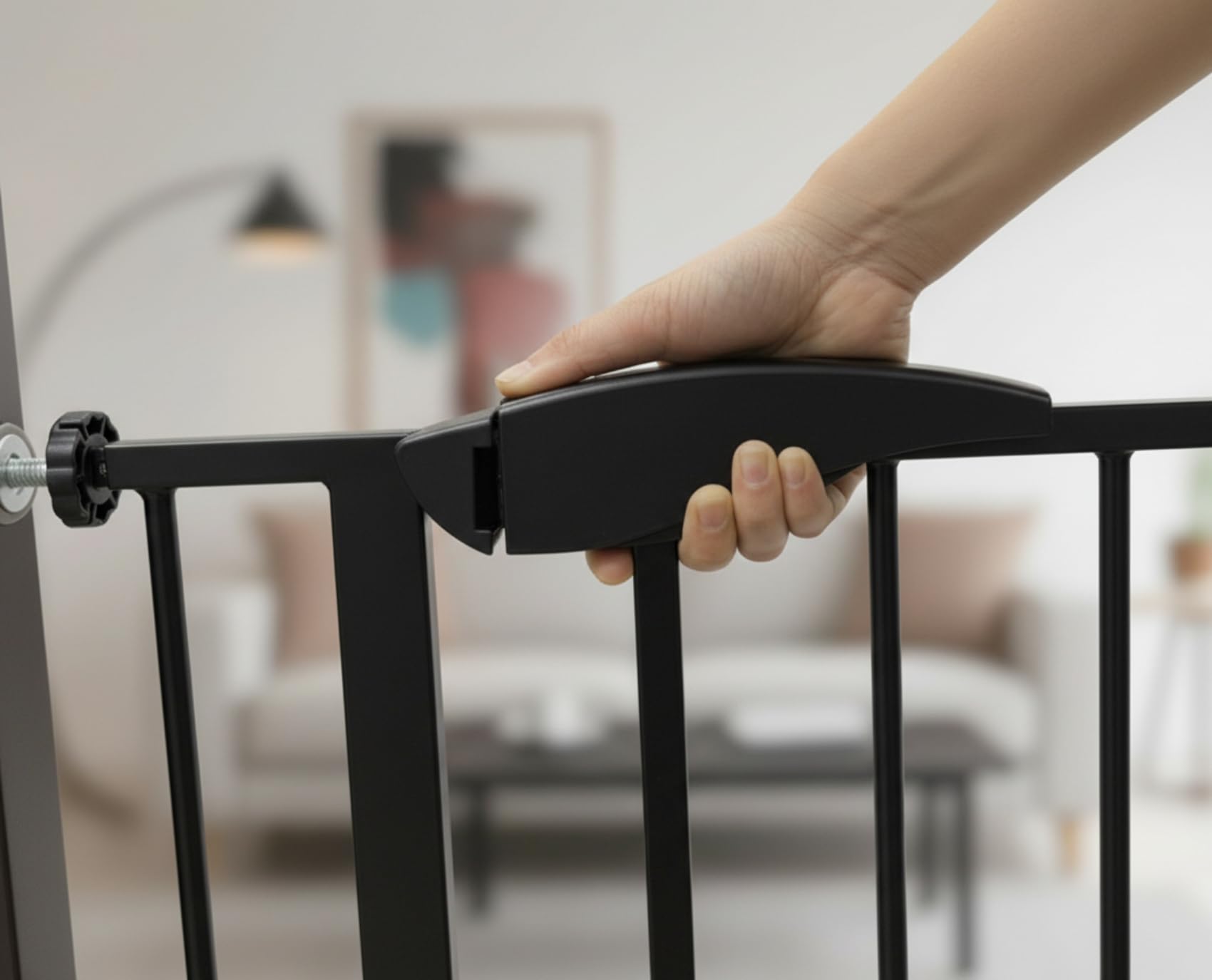 Blocco di sicurezza per scale e porte, larghezza regolabile 75-115 cm, apertura con una sola mano, apertura bidirezionale, 4 punti di fissaggio, doppio blocco, nero
