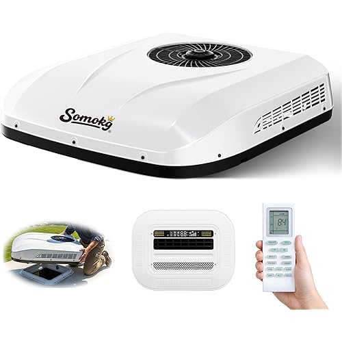 12V RV Air Conditioner | 11000 BTU Ultra-Low Power Draw | 43LBS Mini 1-Person DIY Install | Quiet 12 Volt DC Battery Powered Camper AC Unit for Off-Grid Camping, Vans, Trucks, Trailers (Cool Only)