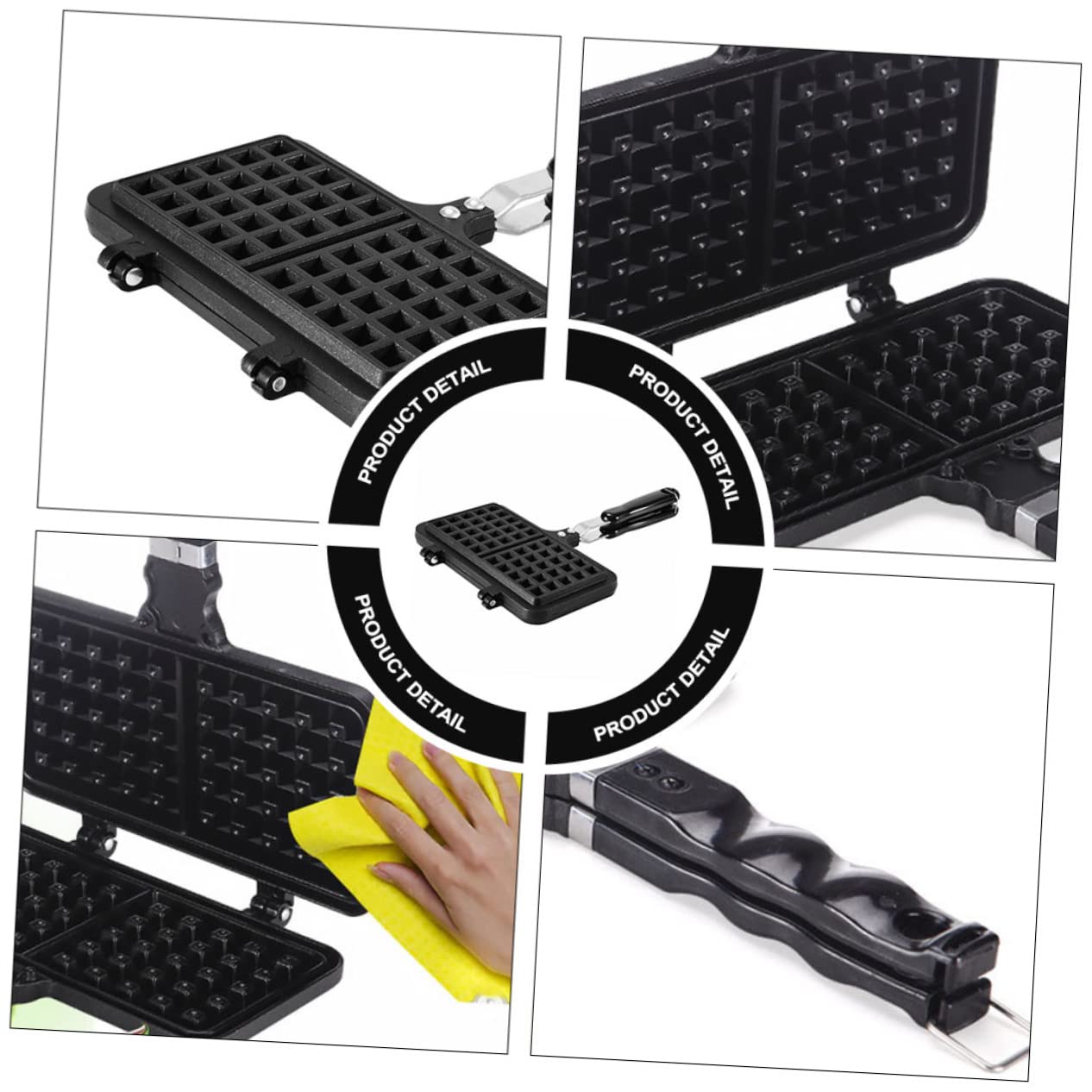 Stampo per Waffle Creativo da Cucina in Alluminio Pressofuso Nero | Antiaderente, Facile da Pulire, per Uso a Gas, Formato per Preparazione Domestica