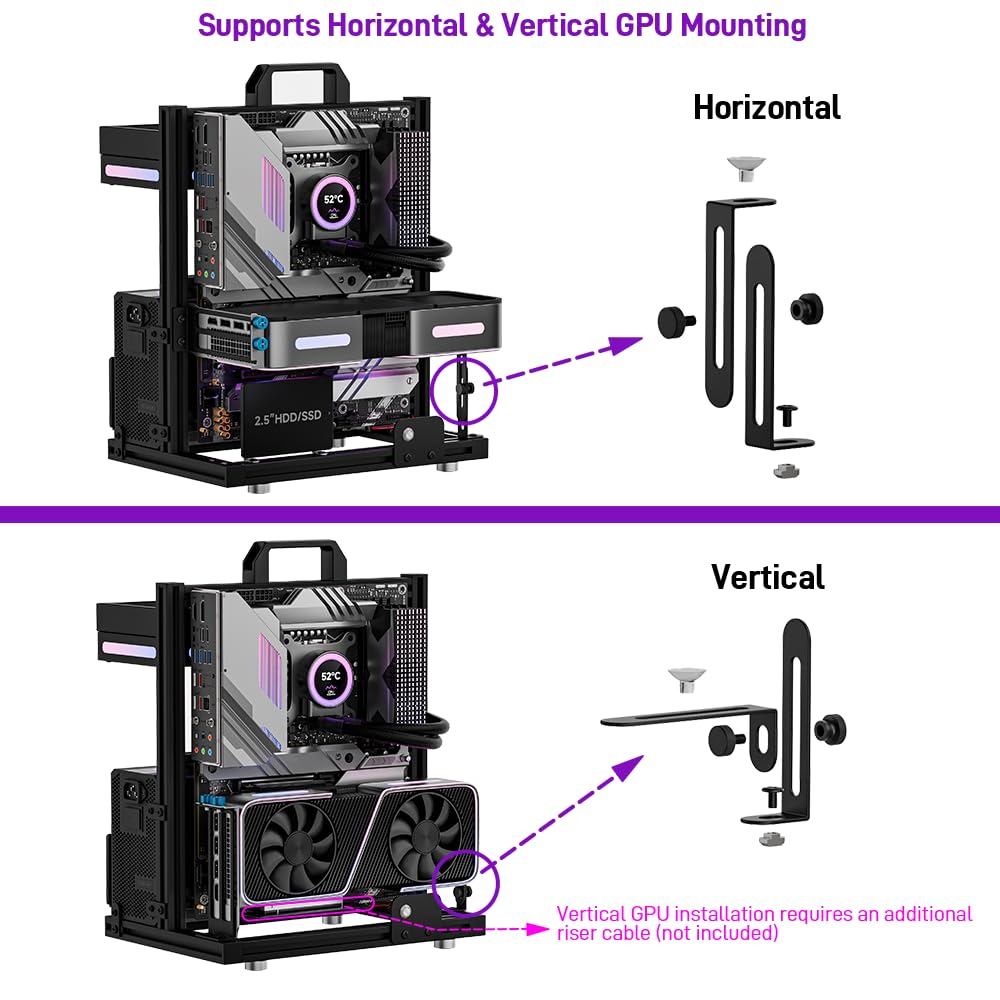Banco de pruebas de aluminio para PC, carcasa de PC al aire libre, chasis de computadora de marco abierto, montaje en rack de servidor Techbench horizontalmente 240 líquidos, carcasa de PC para placa