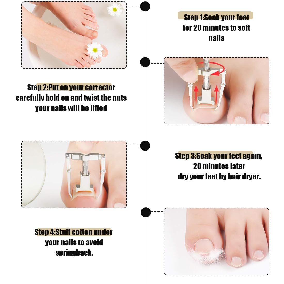 50 tiras alisadoras de uñas indoloras + corrector de uñas encarnadas, kit corrector de uñas encarnadas, levanta uñas, kit de herramientas para uñas fácil de usar