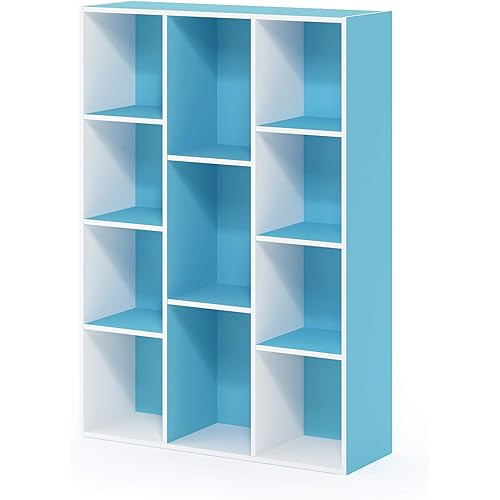 Furinno Luder Bookcase / Book / Storage , 11-Cube, White/Light Blue