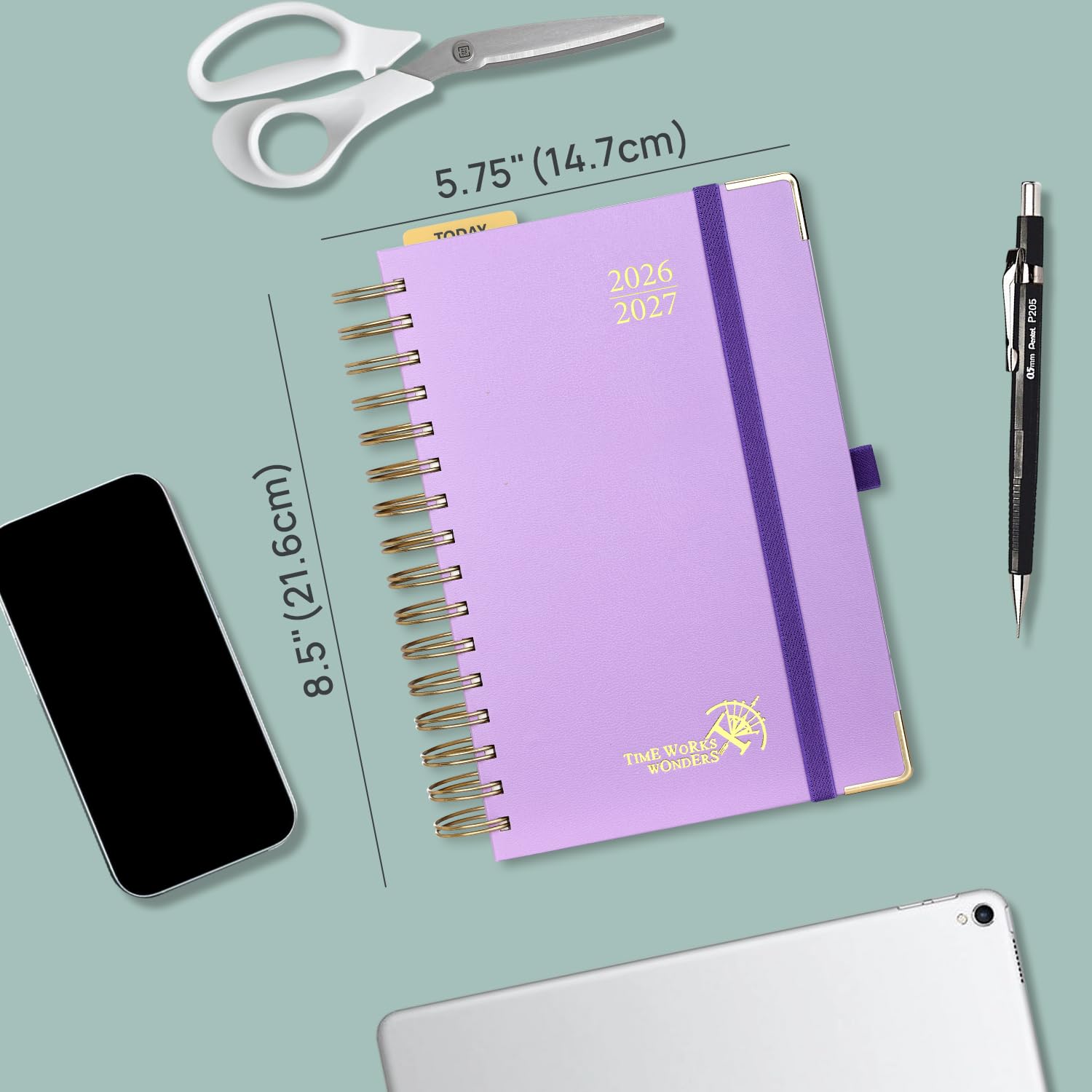 POPRUN Agenda giornaliera 2026-2027, una pagina per giorno, 14,6 x 21,6 cm, calendario accademico giornaliero con calendario da luglio 2026 a giugno 2027, copertina rigida con fessure orarie