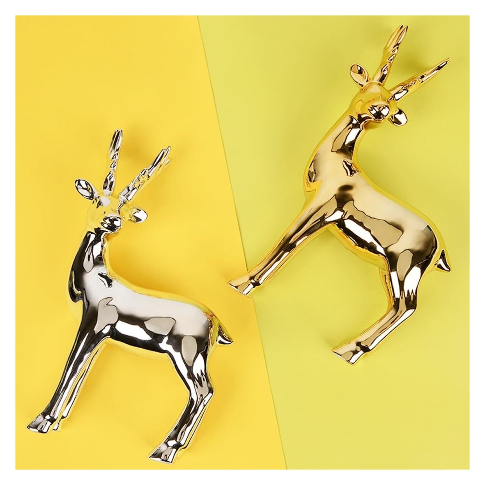 Regalos para Mujeres Estatuilla de Ciervo cerámica, Escultura Animal galvanizada, Arte Decorativo Decoración para estanterías