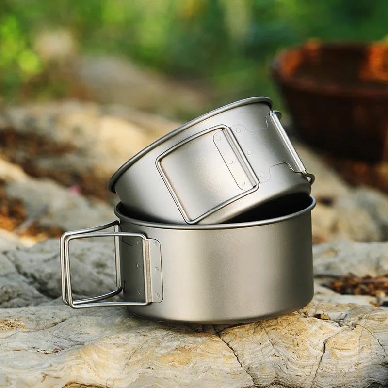 Besteck-Set, 2-teilig, faltbarer Griff, tragbare Titan-Schüssel, Outdoor, Camping, Wandern, Picknick, Kochwerkzeug