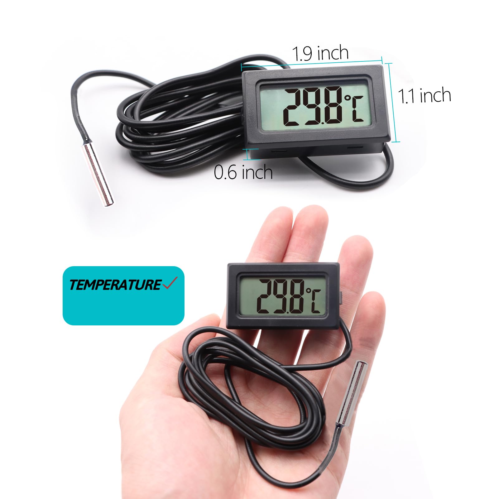 Set 6 Termometri Digitali FY-10 Con Sonda Impermeabile – Display Preciso, Ampio Range -50°C A 110°C Per Acquario, Frigo E Serra!