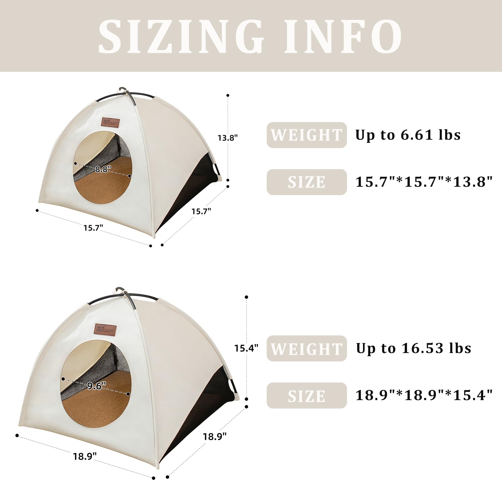 VERABE All-Season Cat Tent for Indoor/Outdoor, Assembly-Free Waterproof Cat House Bed with Removable Cushion, Cozy Cave for Cats & Small Dogs (Small, White)