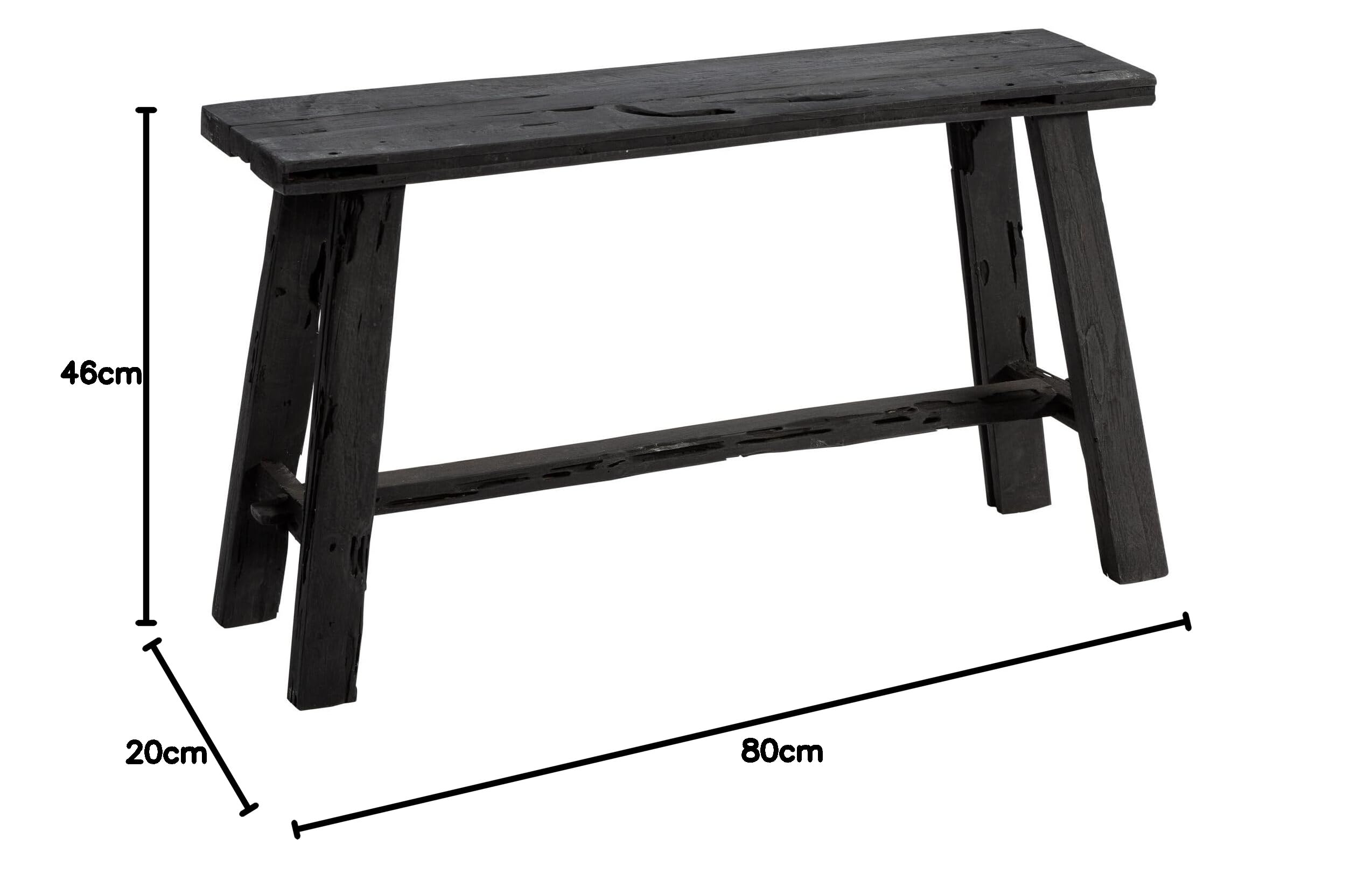 Teakholz Bank 80 cm | Schwarz | Handgefertigte Massivholzbank aus Altem Teak | Sitzbank ohne Lehne | Deko Bank für Wohnzimmer, Flur & Schlafzimmer