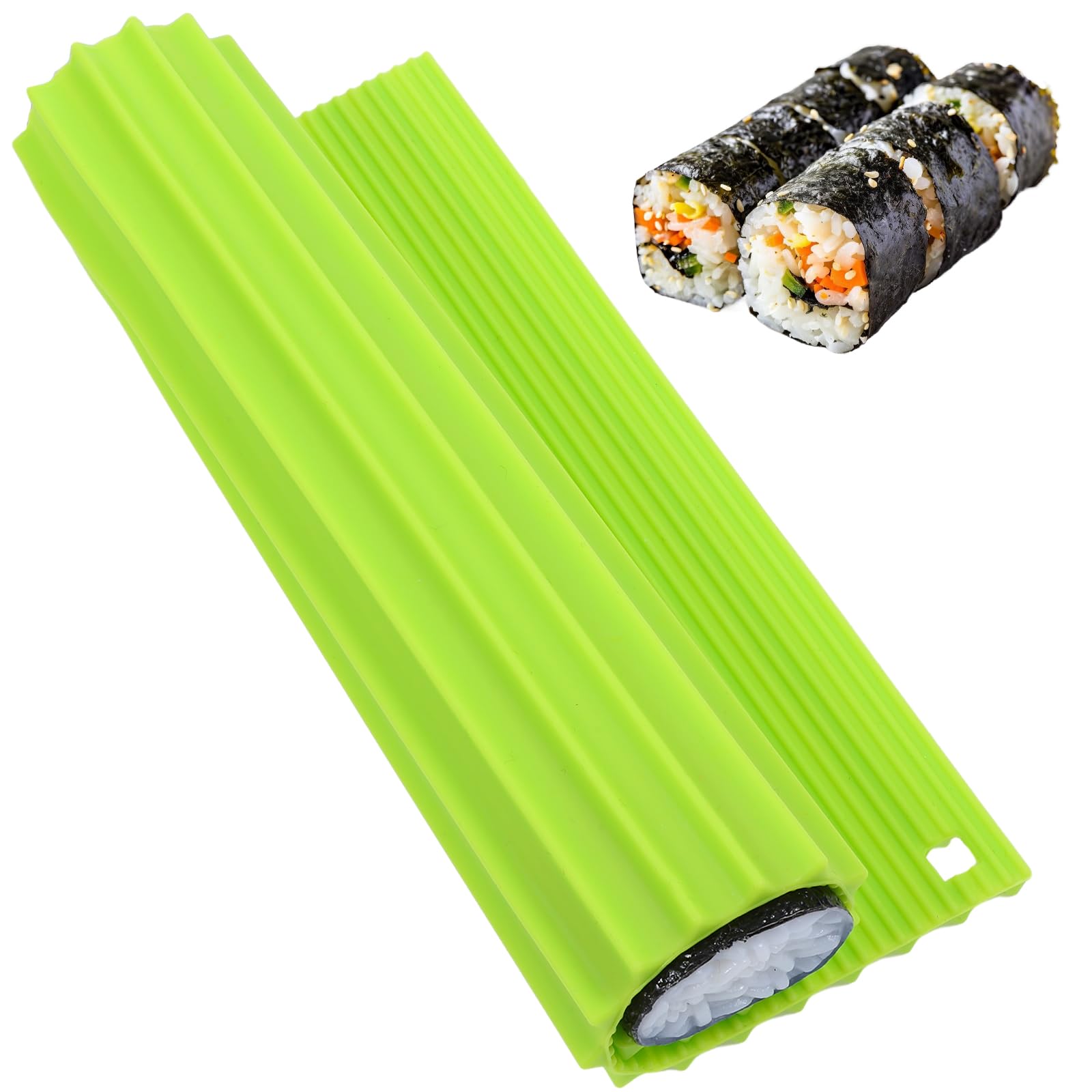 Kit de fabricación de sushi, tapete rodante de sushi de silicona prémium para bricolaje casero, principiantes, tapete antiadherente reutilizable para niños, cocina de 8.6 x 7.8 pulgadas (verde)