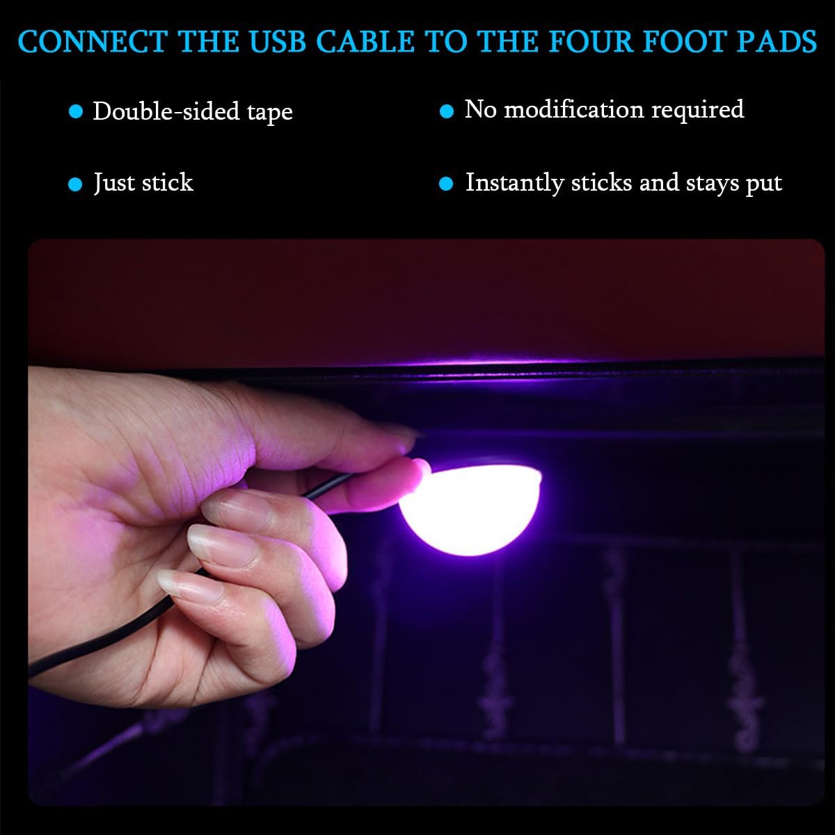 Car Interior LED Lights, 4 in 1 Bright Vehicle Ambient Neon Light Kit with DC 5V USB Port, Automotive Under Dash Decoration Night Lamp, Universal for RV, Truck, Sedan (RGB)